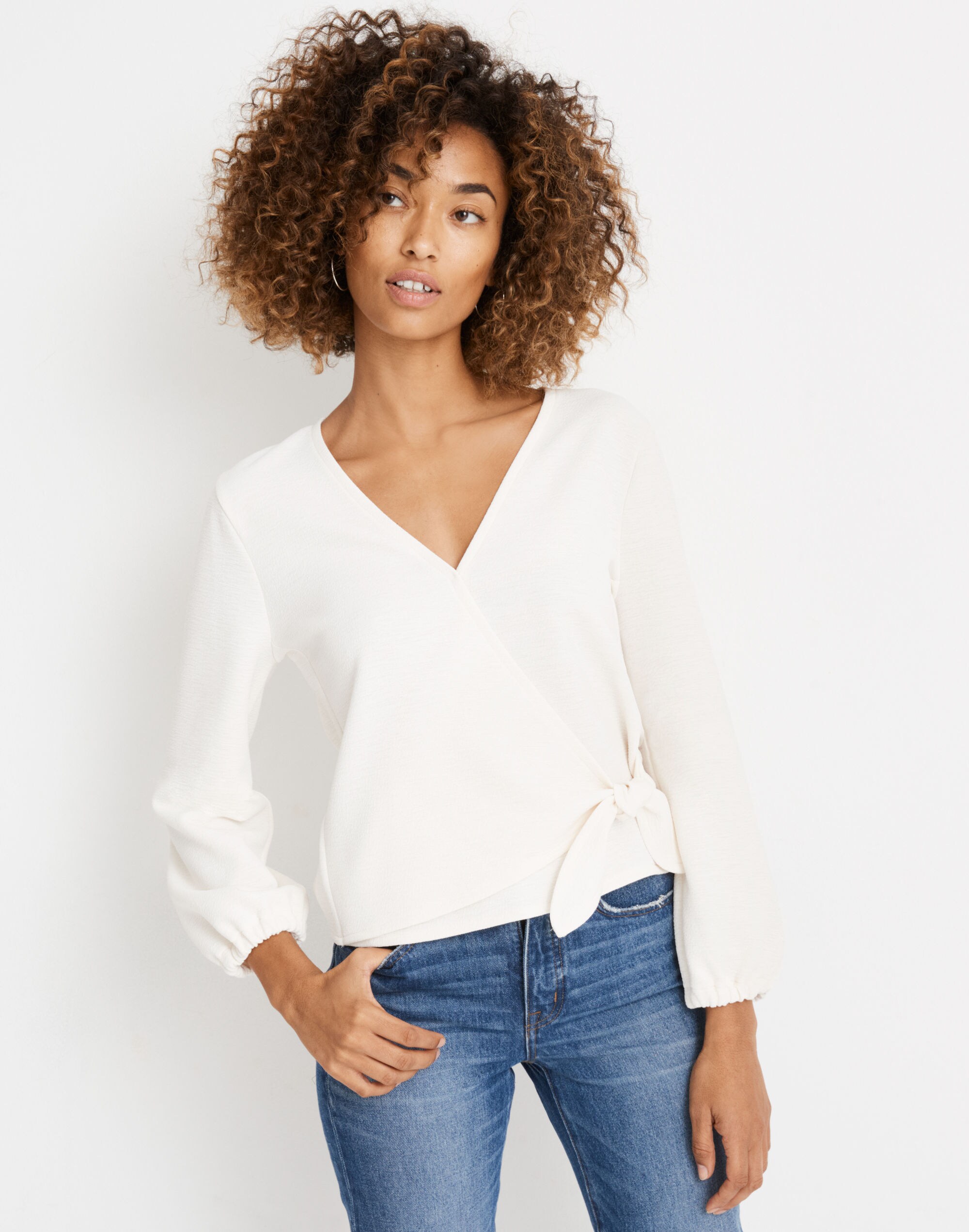 Texture &amp; Thread Crepe Wrap Top