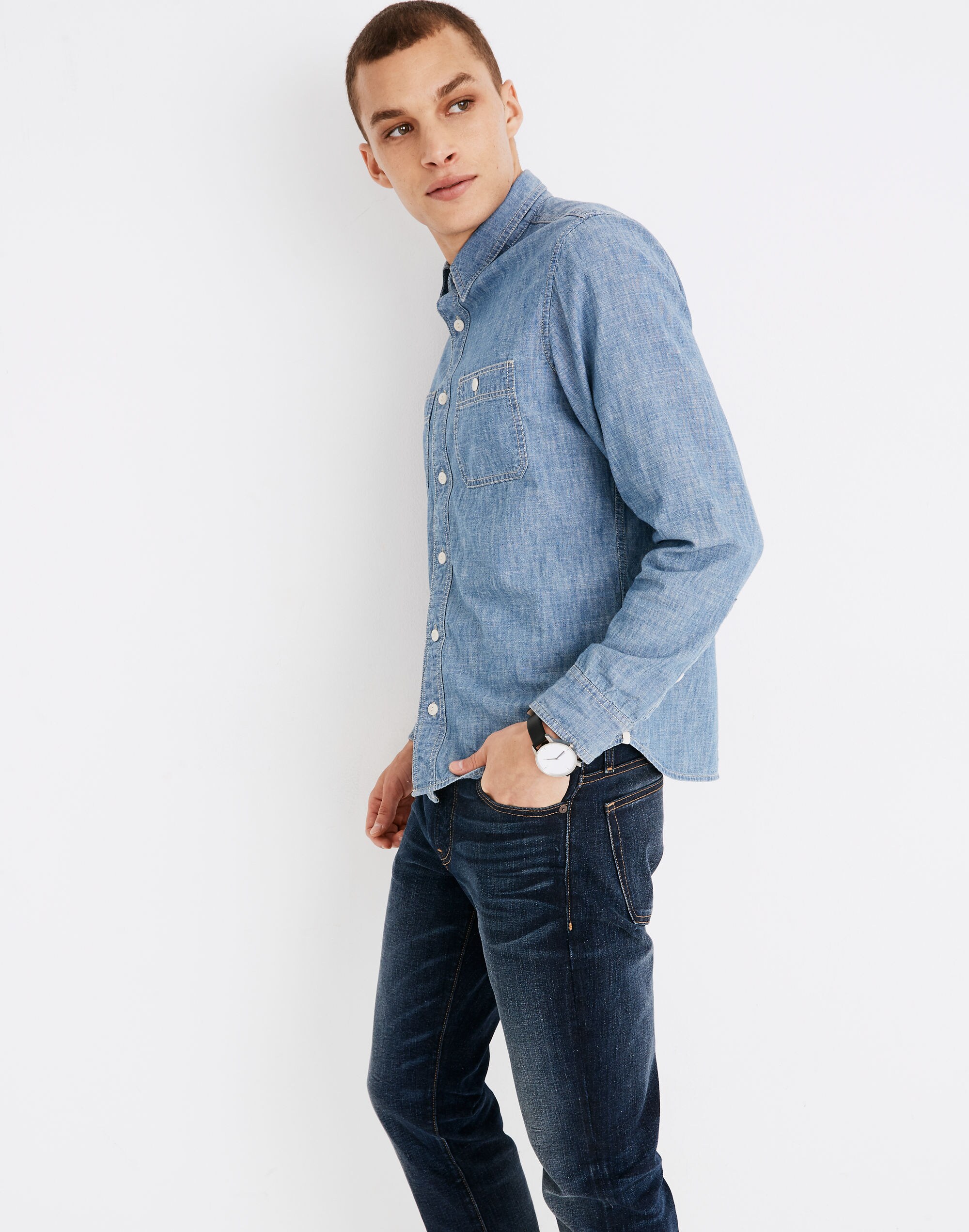 Chambray Button-Down Shirt in Lessing Wash