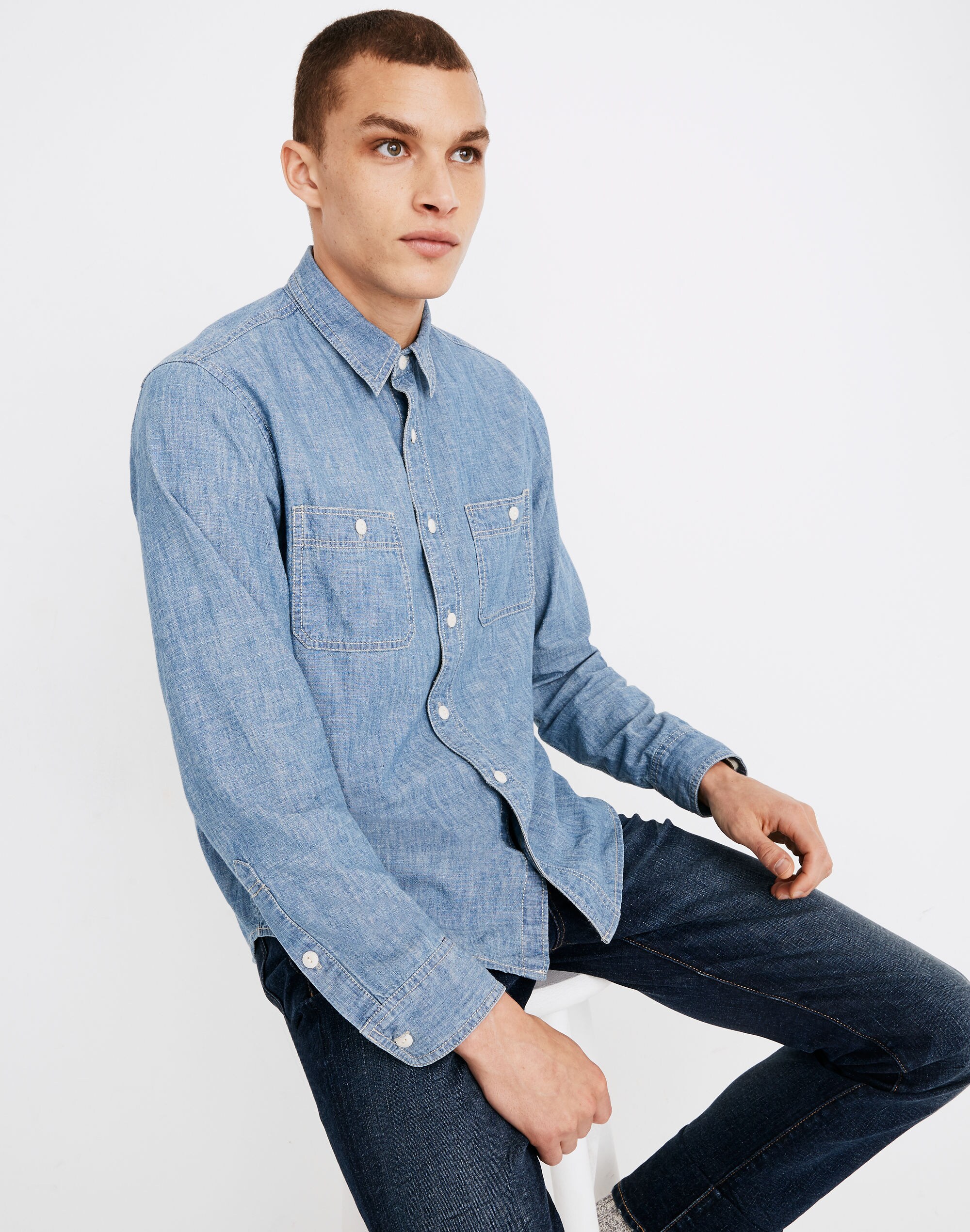 Chambray Button-Down Shirt in Lessing Wash