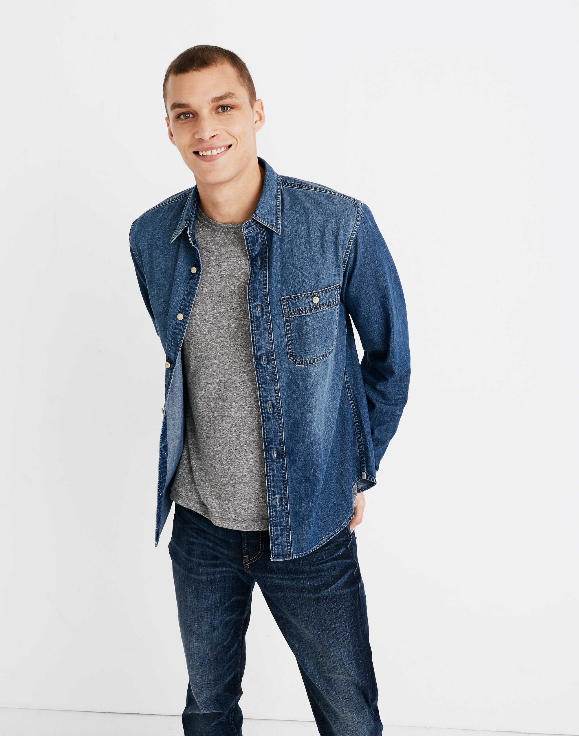 Denim Button-Down Shirt in Newhall Wash