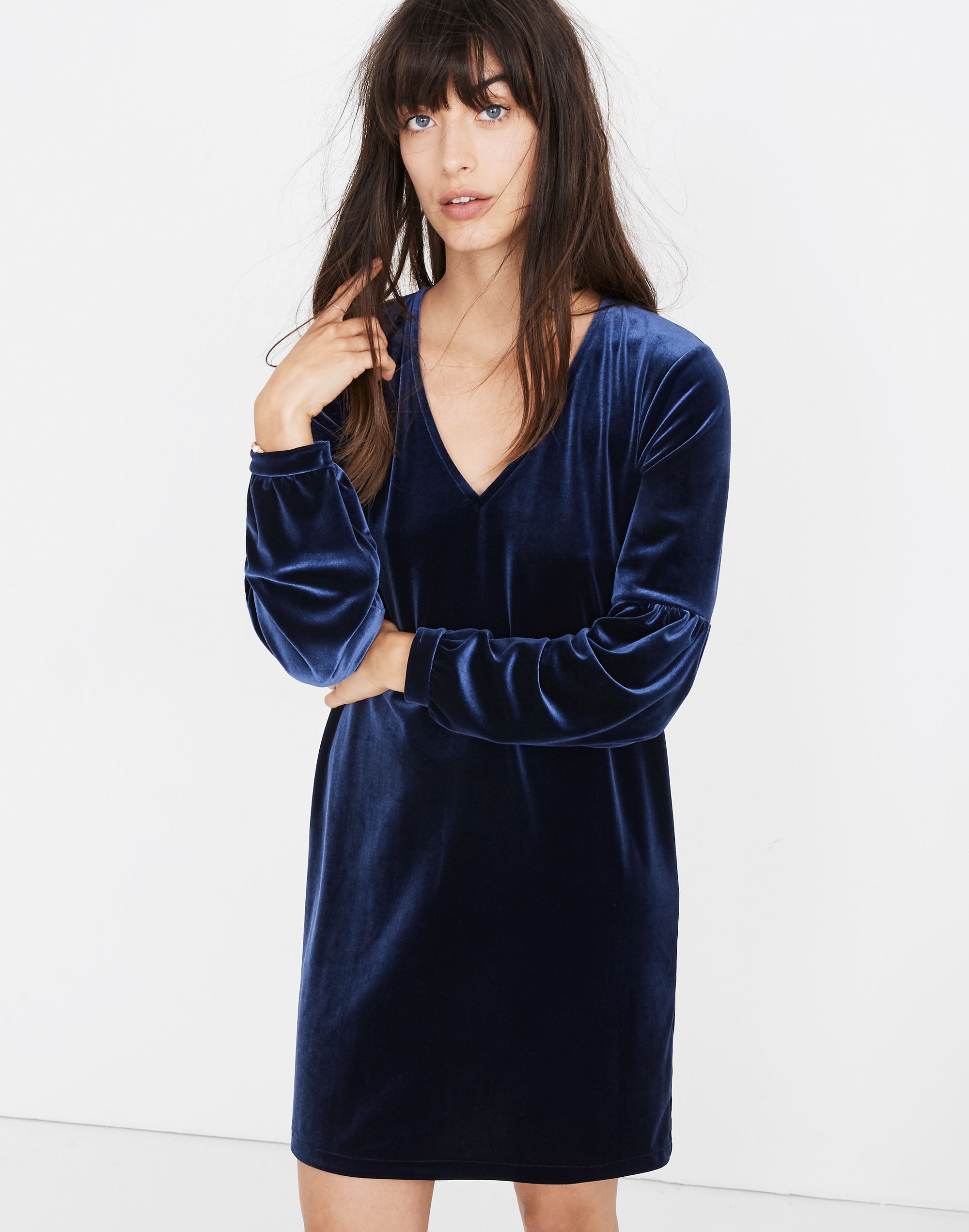 Velvet Balloon-Sleeve Dress
