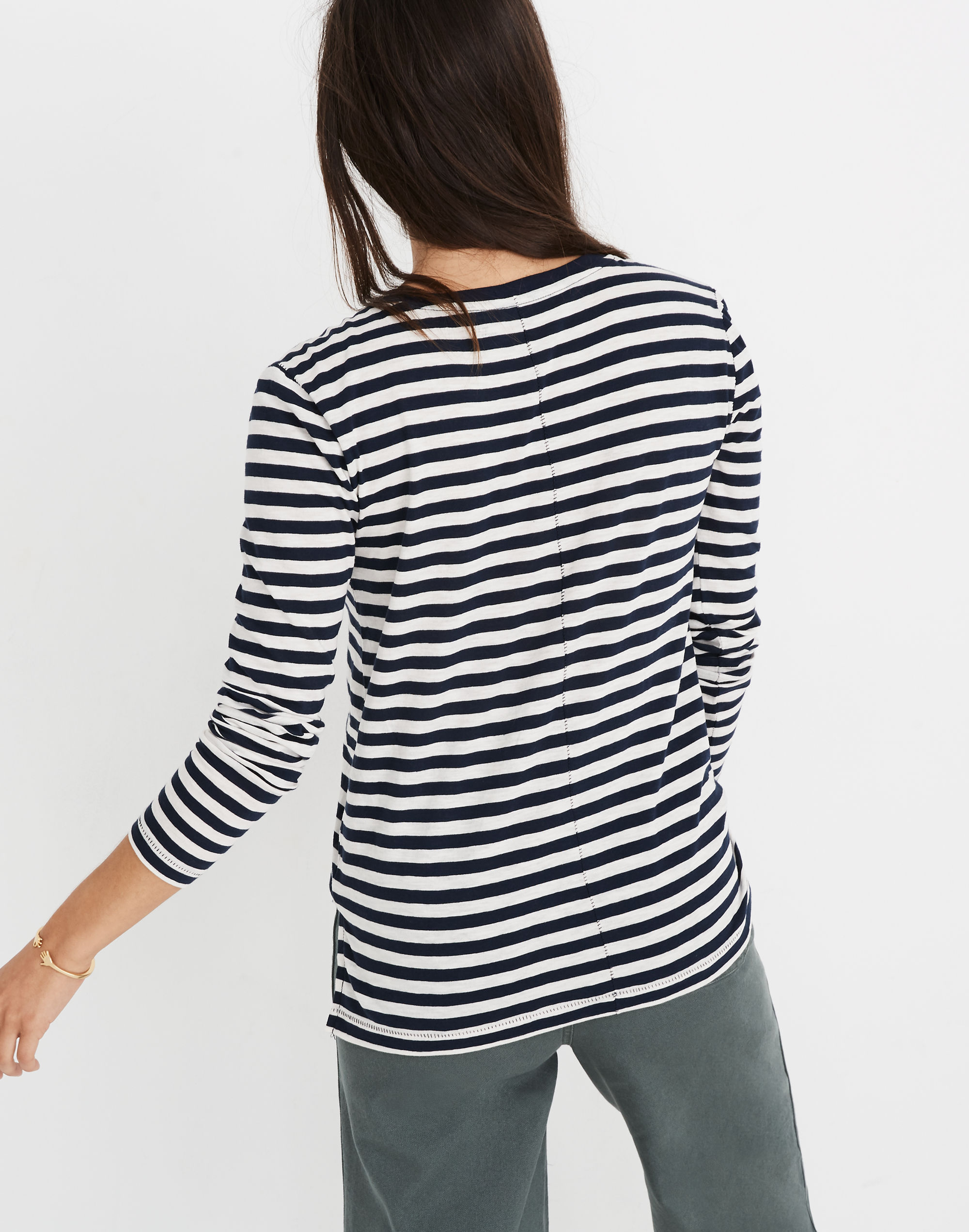 Whisper Cotton Long-Sleeve Crewneck Tee in Lynda Stripe