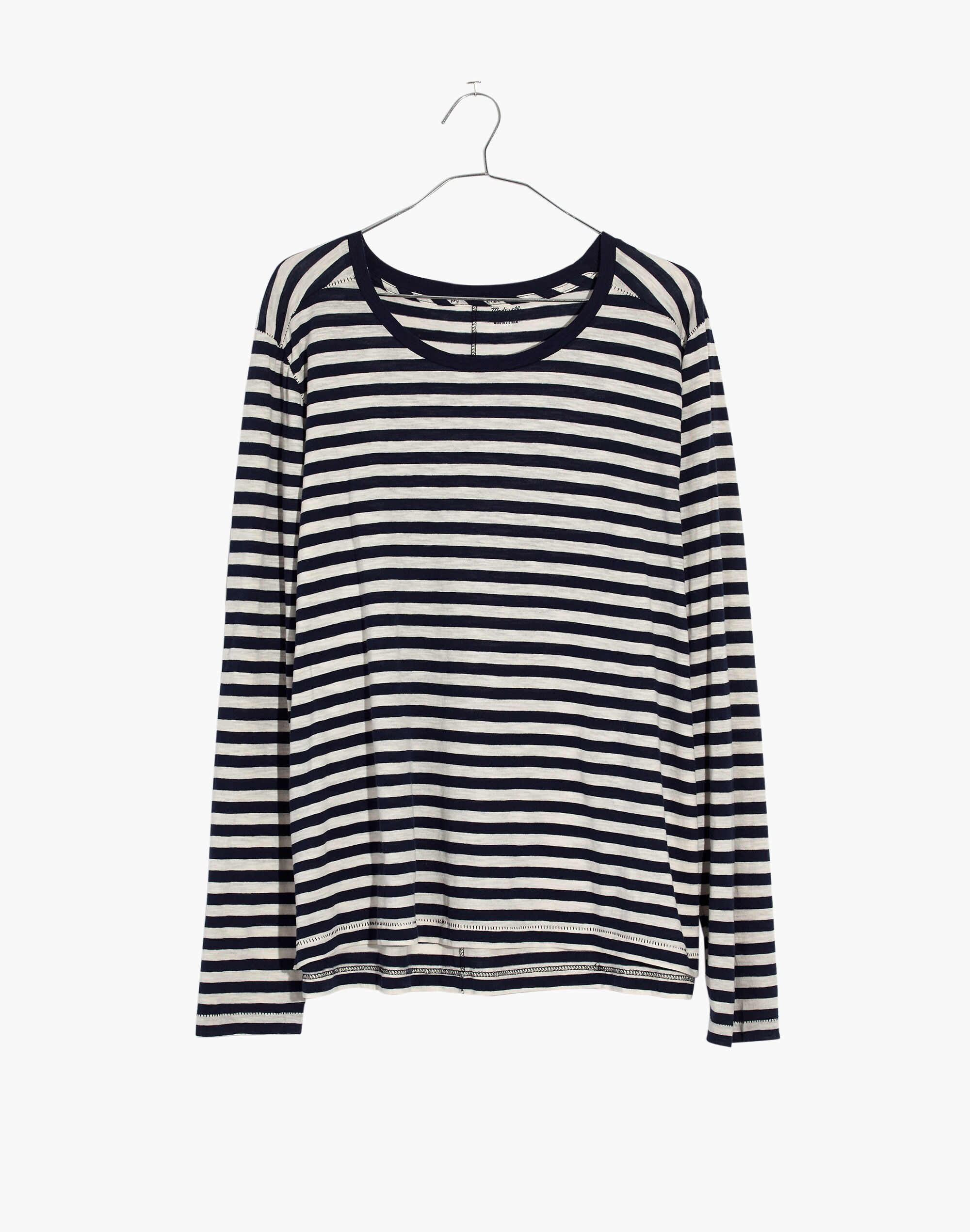 Whisper Cotton Long-Sleeve Crewneck Tee in Lynda Stripe
