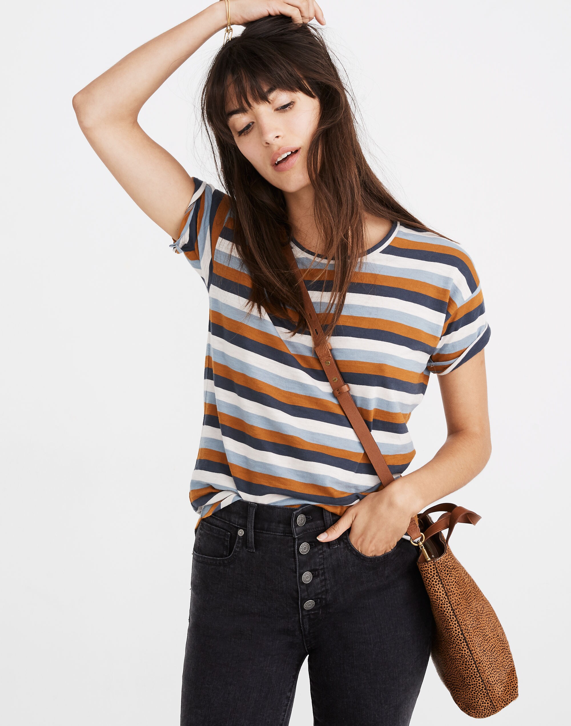 Whisper Cotton Crewneck Tee in Marion Stripe