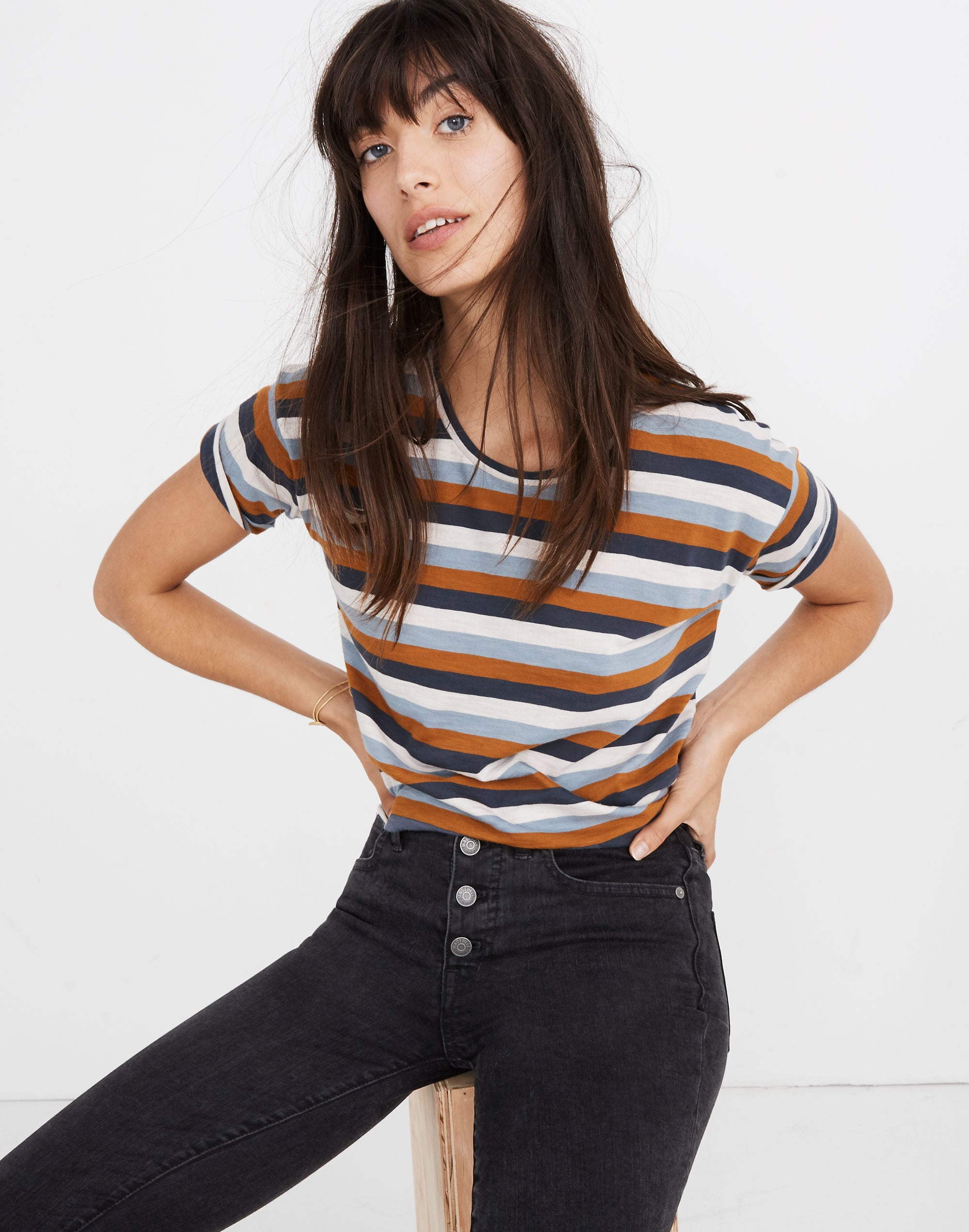Whisper Cotton Crewneck Tee in Marion Stripe