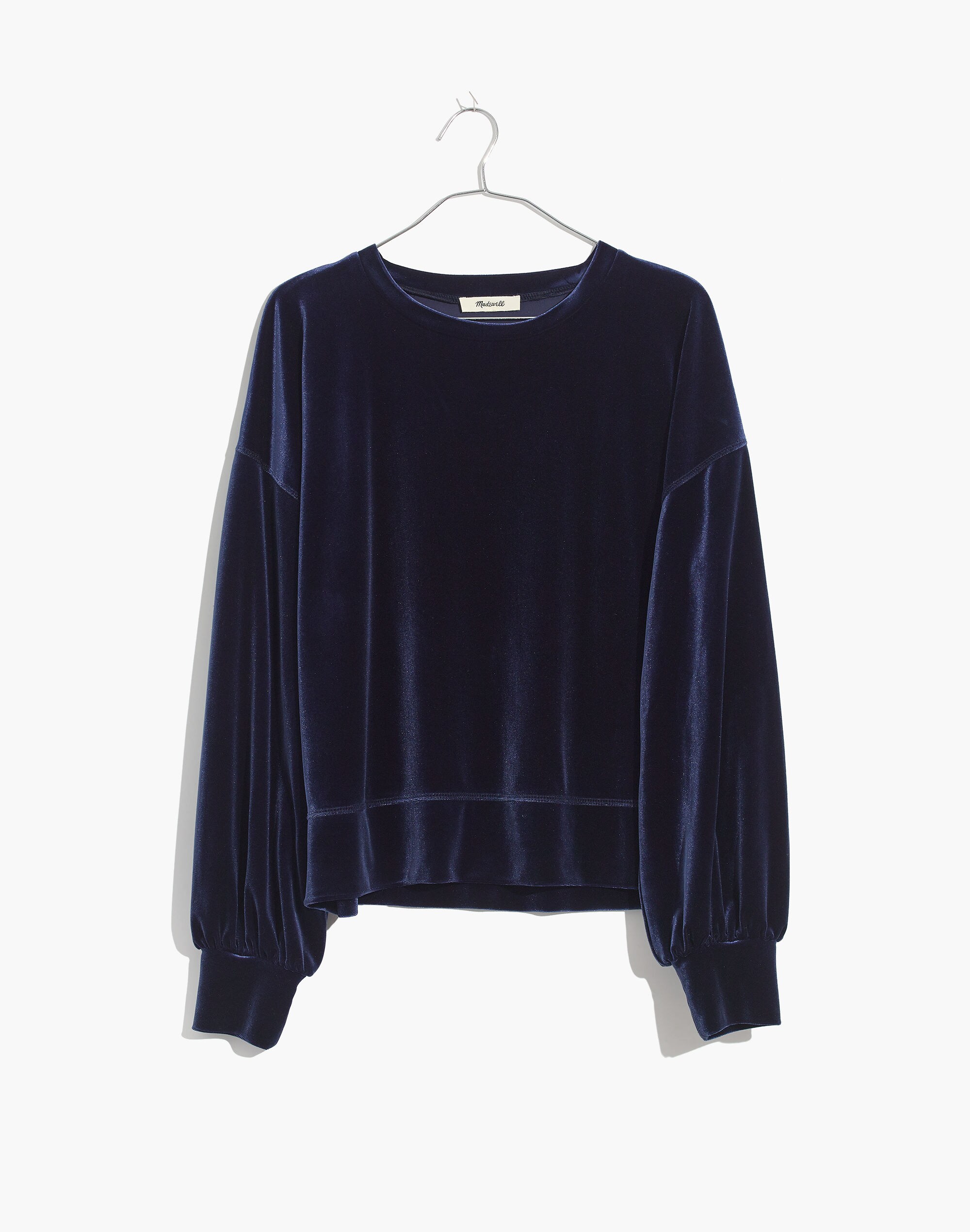 Velvet Balloon-Sleeve Sweatshirt