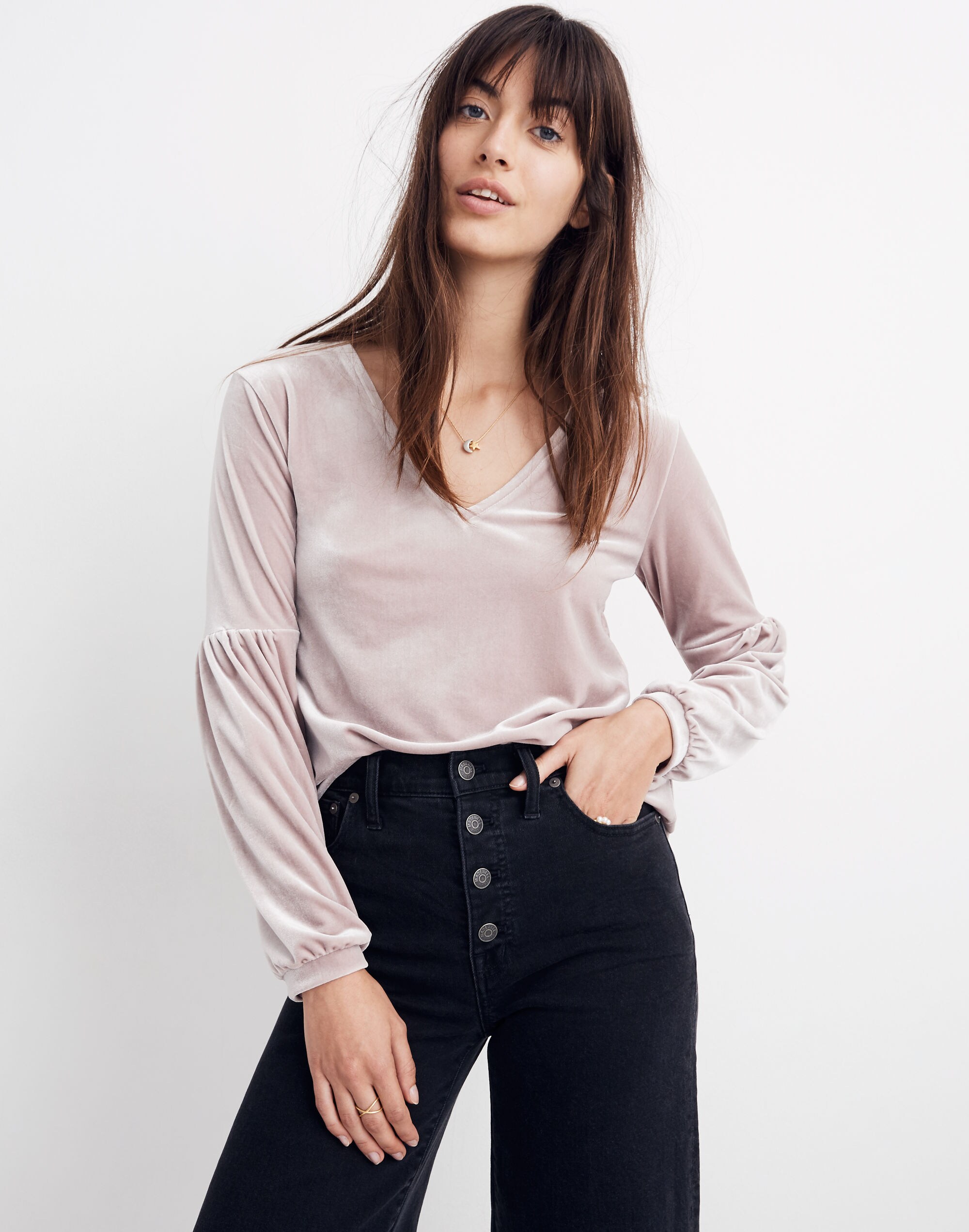 Velvet Bubble-Sleeve Top