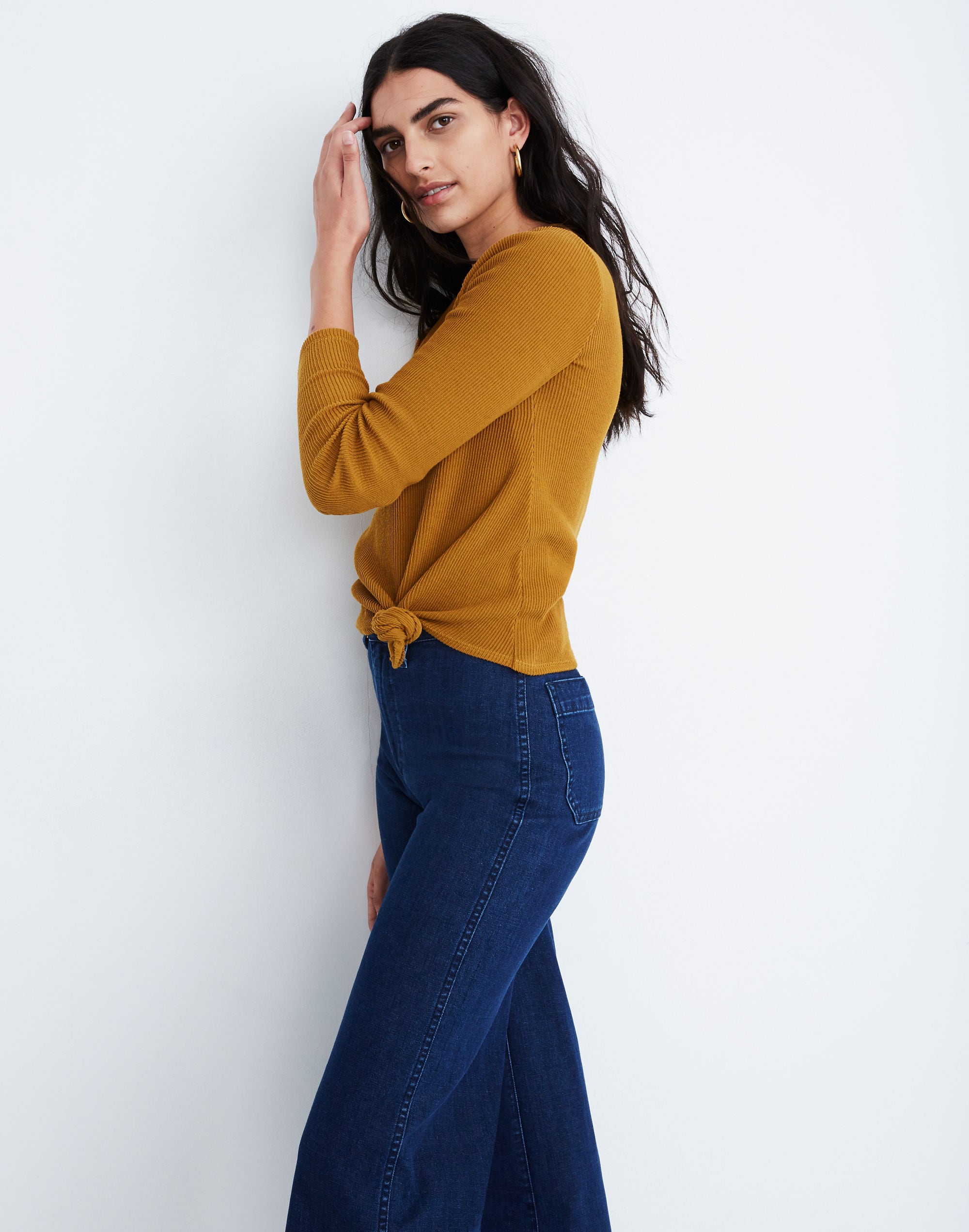 Texture &amp; Thread Jacquard Knot-Front Top