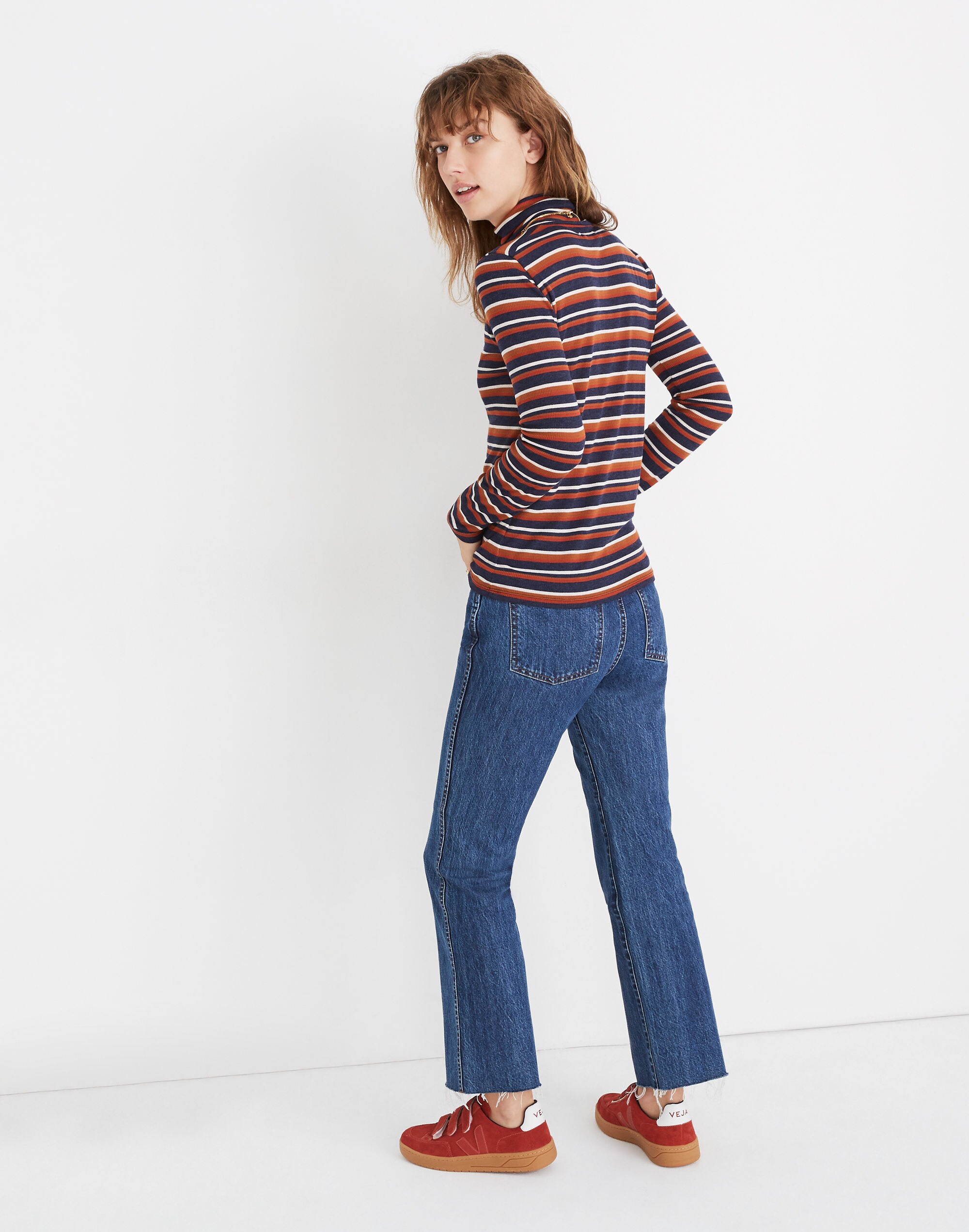 Fine Ribbed Turtleneck Top in Brendan Stripe