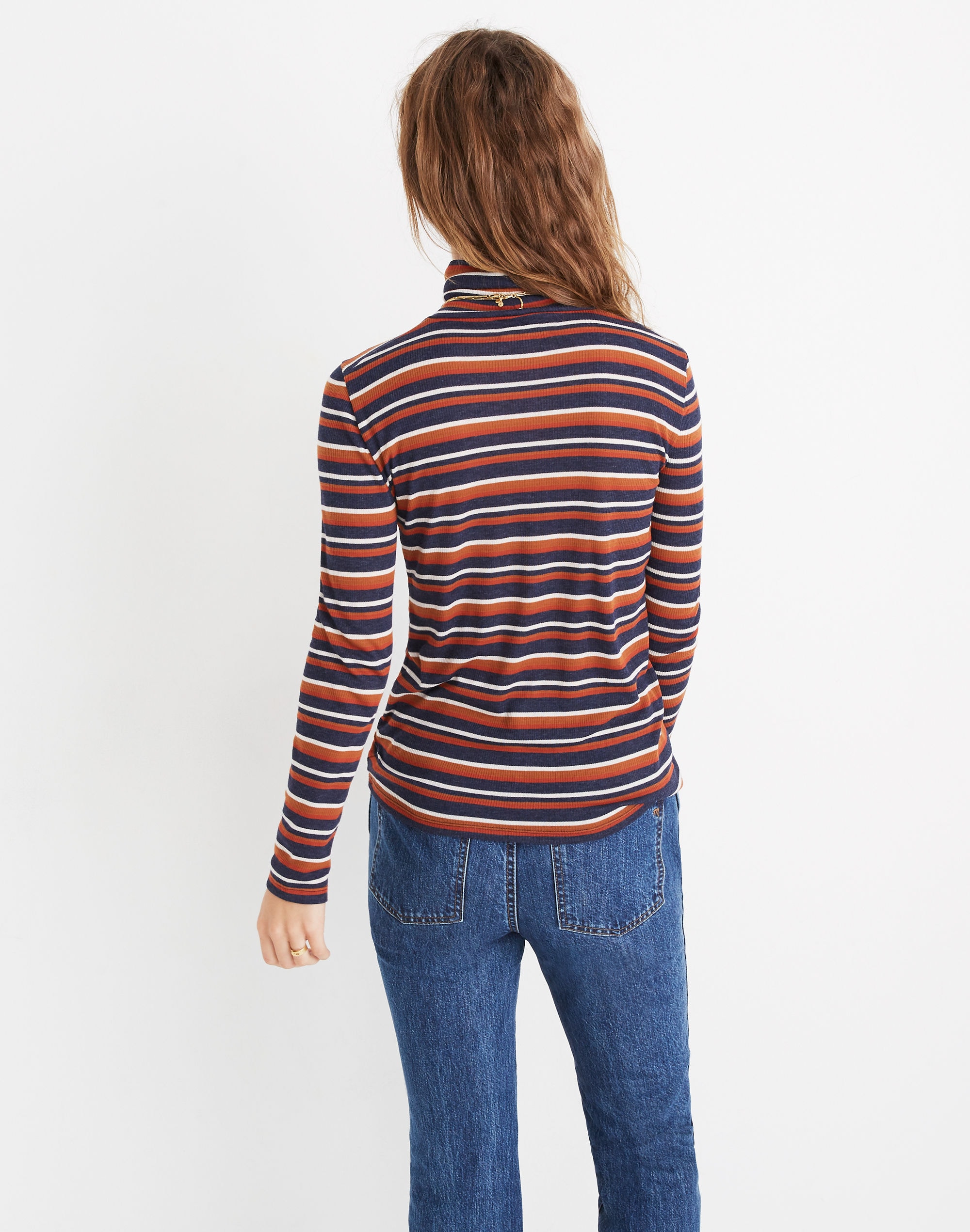 Fine Ribbed Turtleneck Top in Brendan Stripe