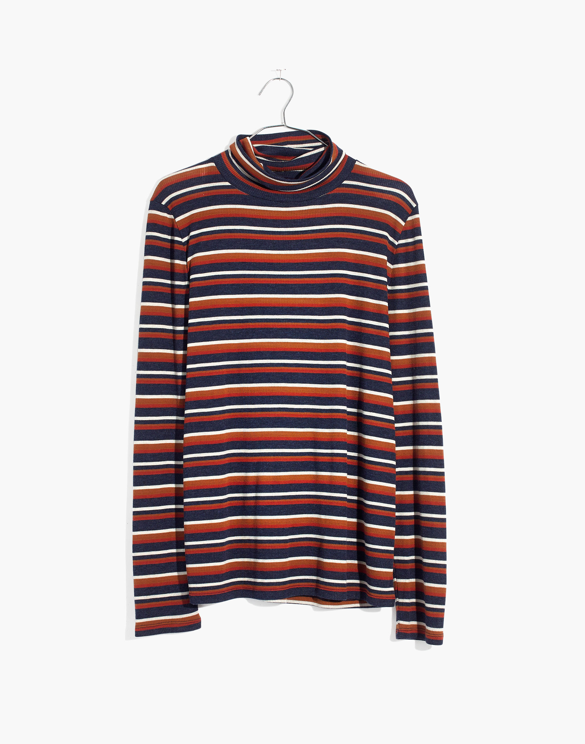 Fine Ribbed Turtleneck Top in Brendan Stripe