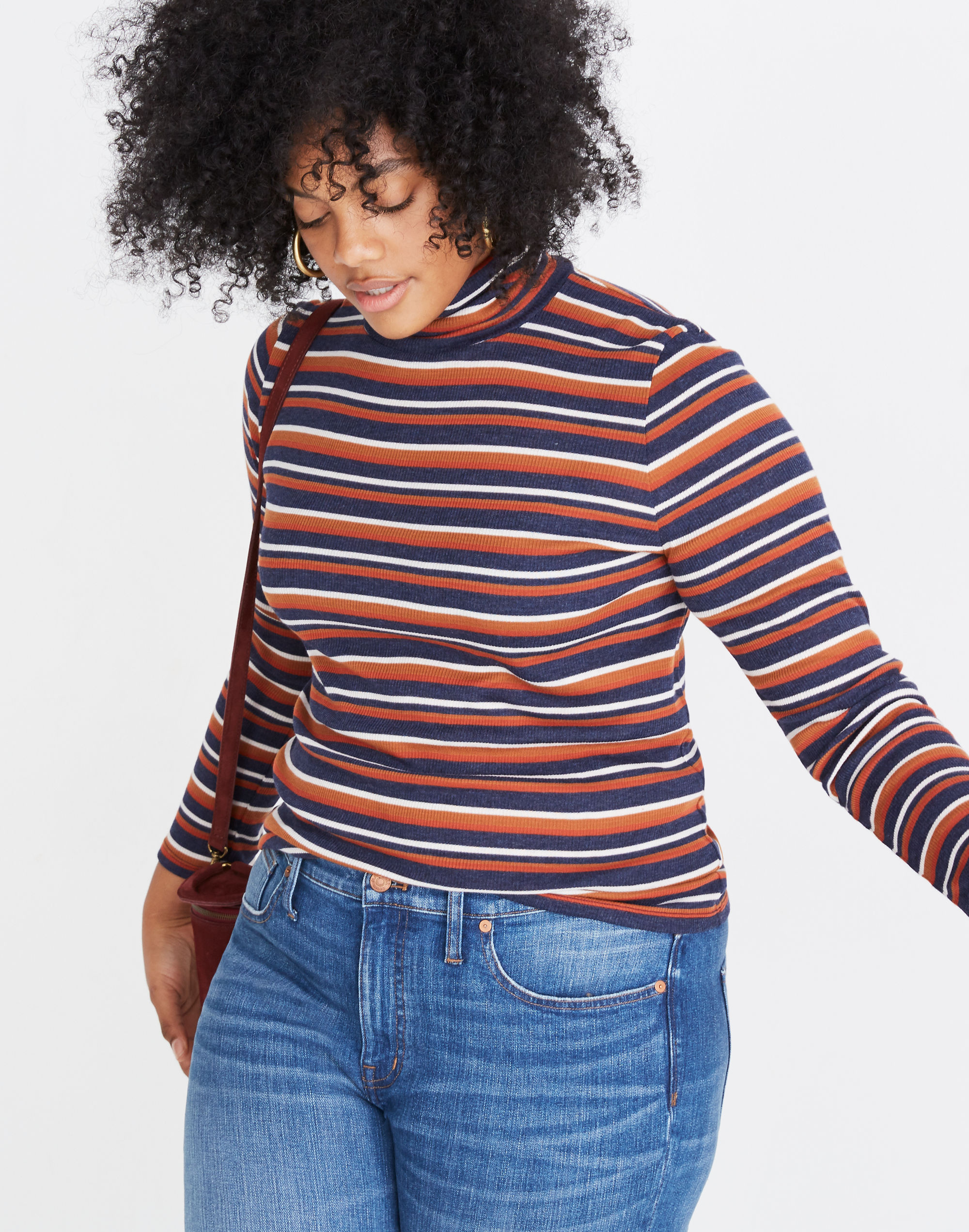 fine ribbed turtleneck top in brendan stripe