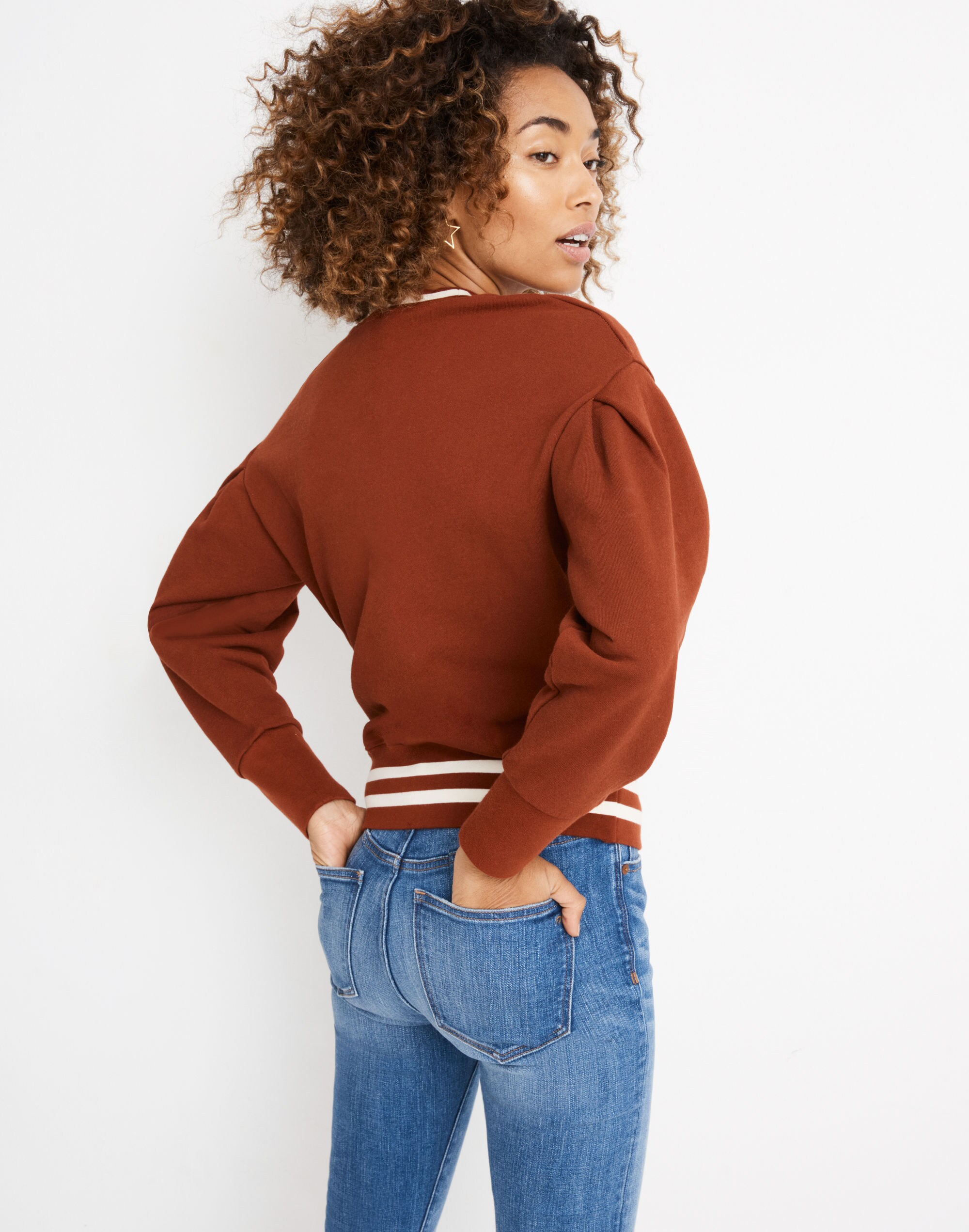 Varsity Stripe Pleat-Sleeve Sweatshirt