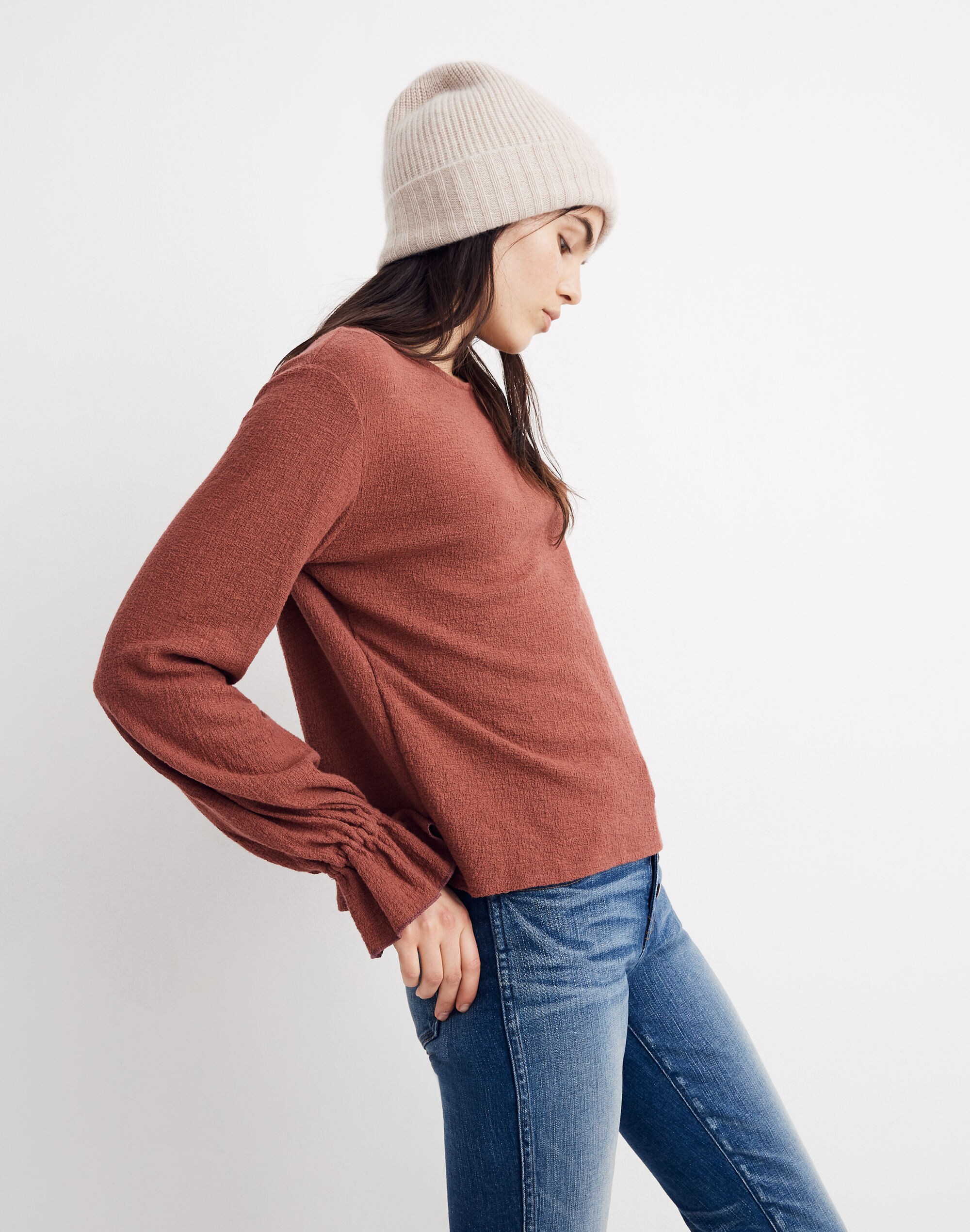 Texture &amp; Thread Ruffle-Cuff Top