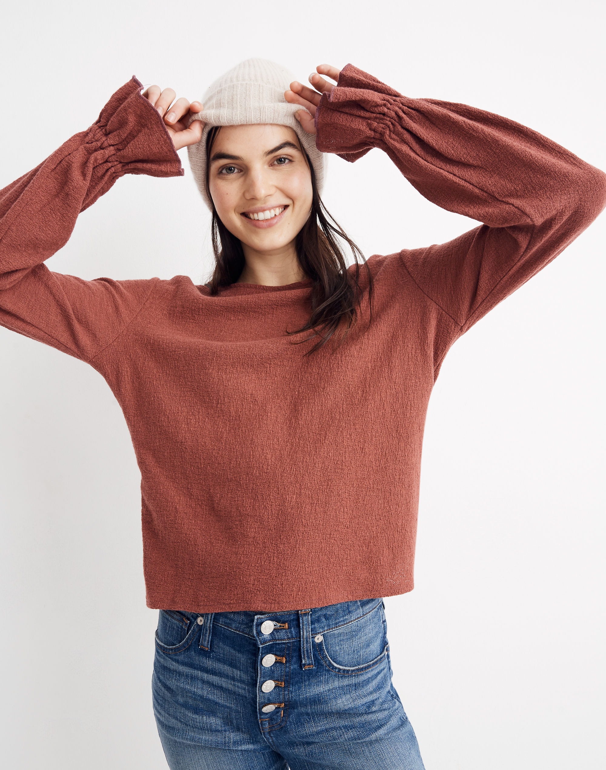 Texture &amp; Thread Ruffle-Cuff Top