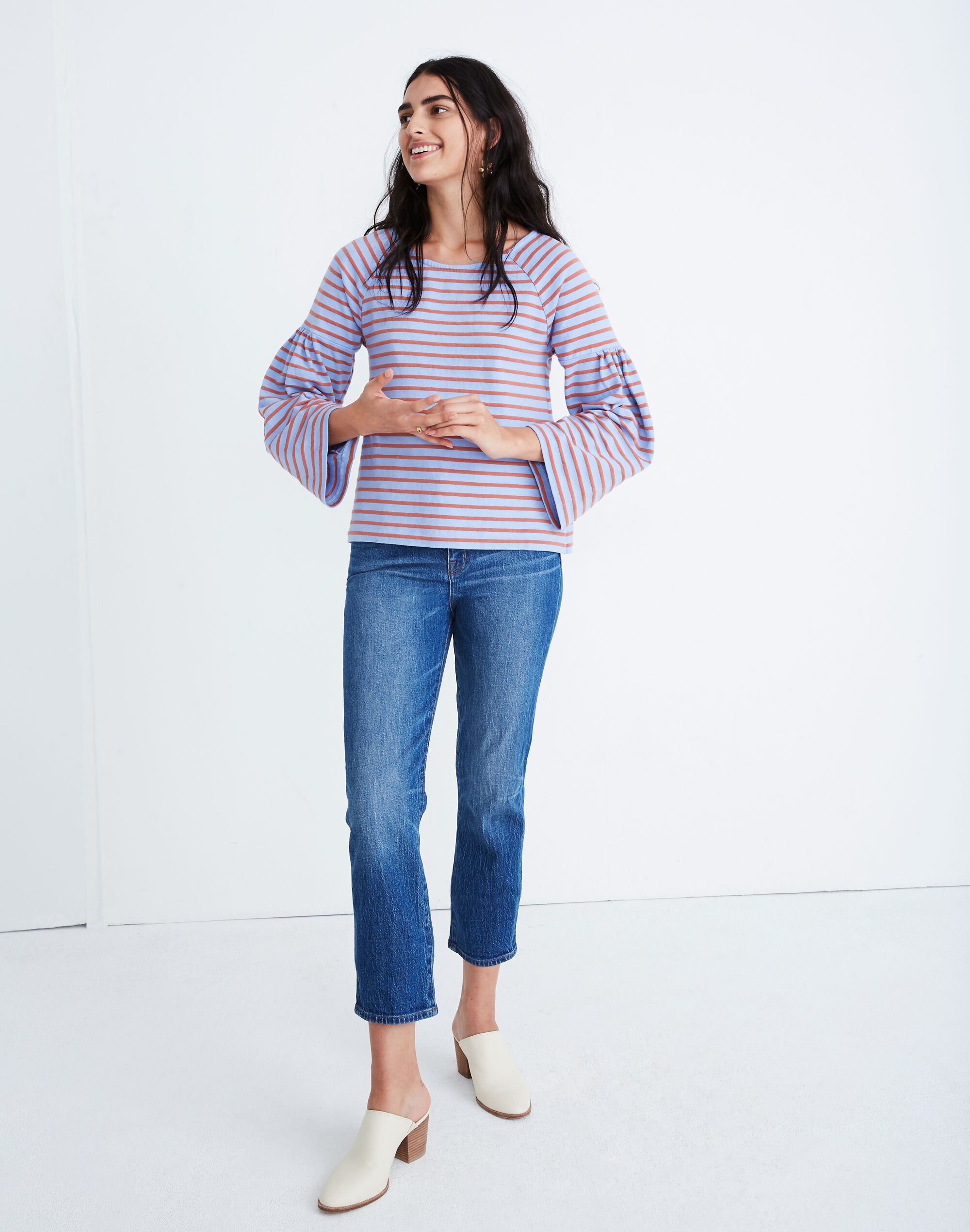 Shirred-Sleeve Sailor Top