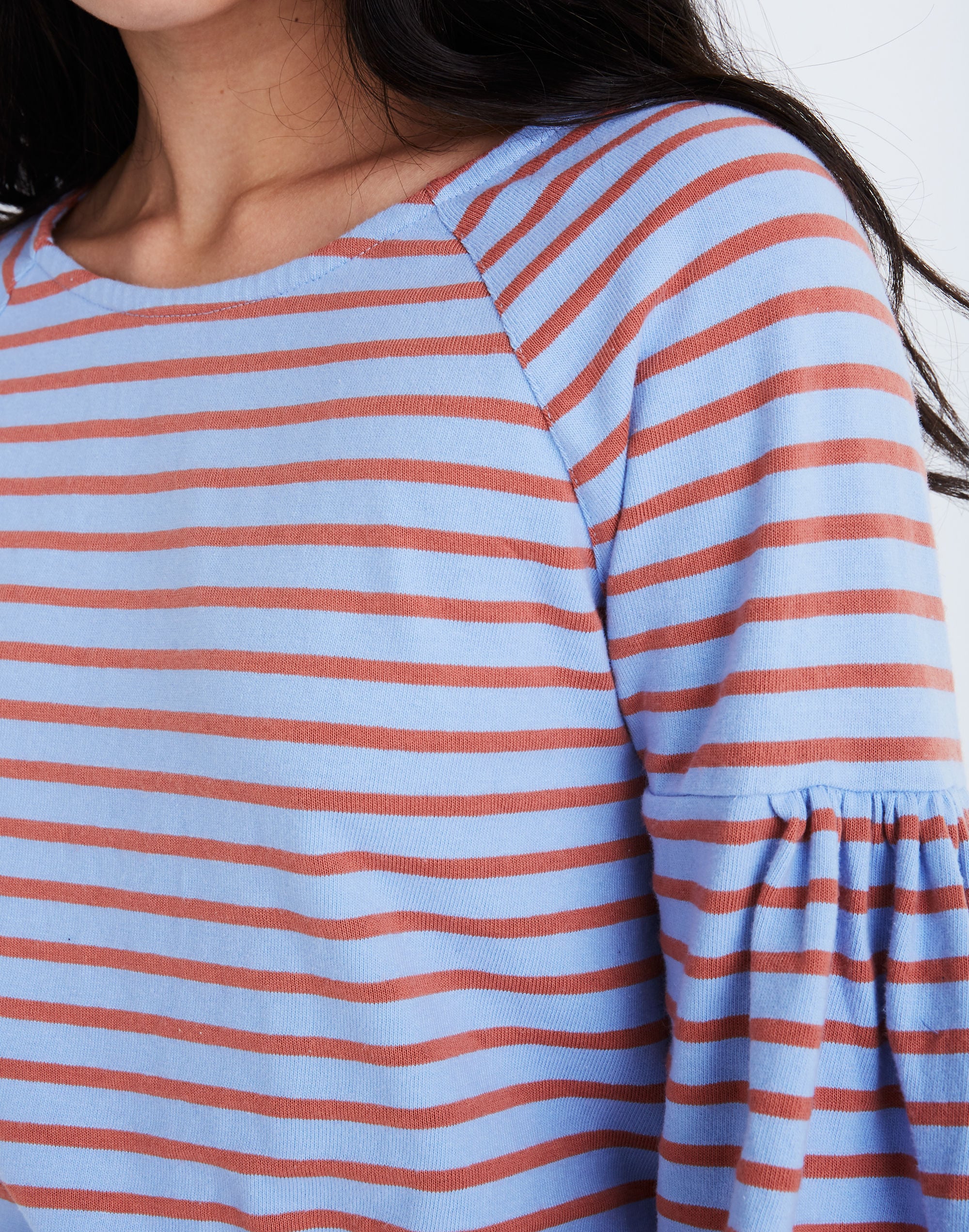 Shirred-Sleeve Sailor Top