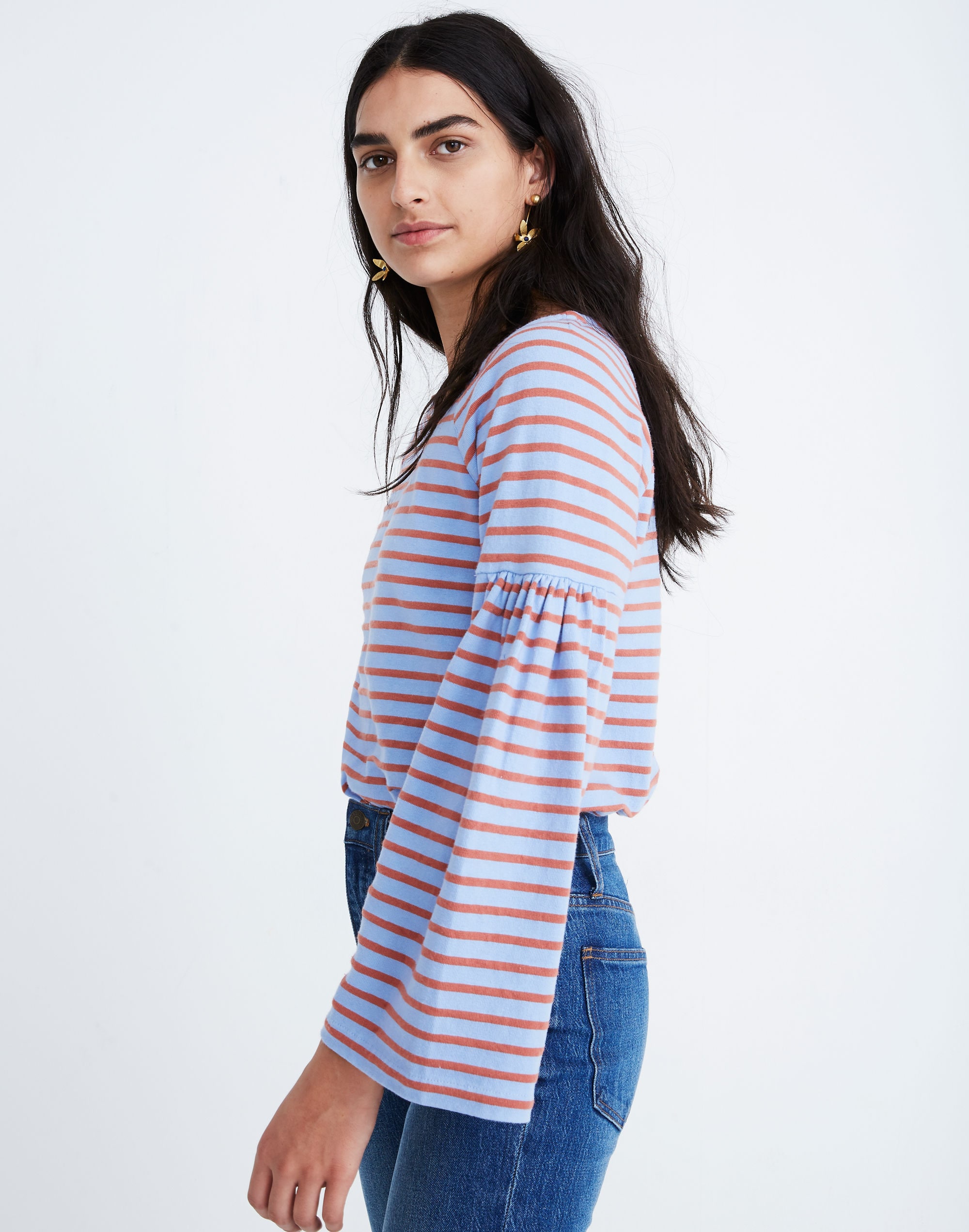Shirred-Sleeve Sailor Top
