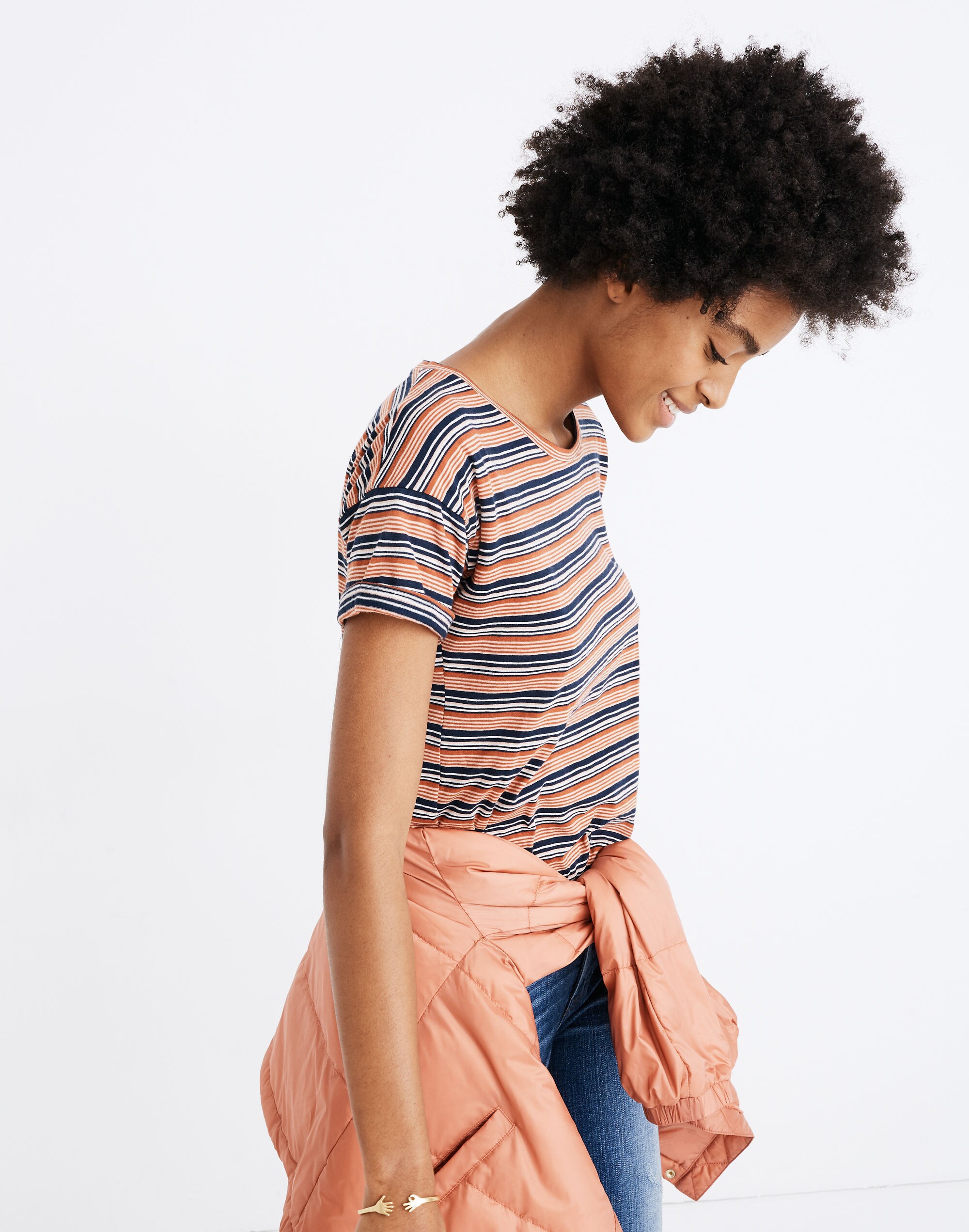 Whisper Cotton Crewneck Tee in Nealy Stripe