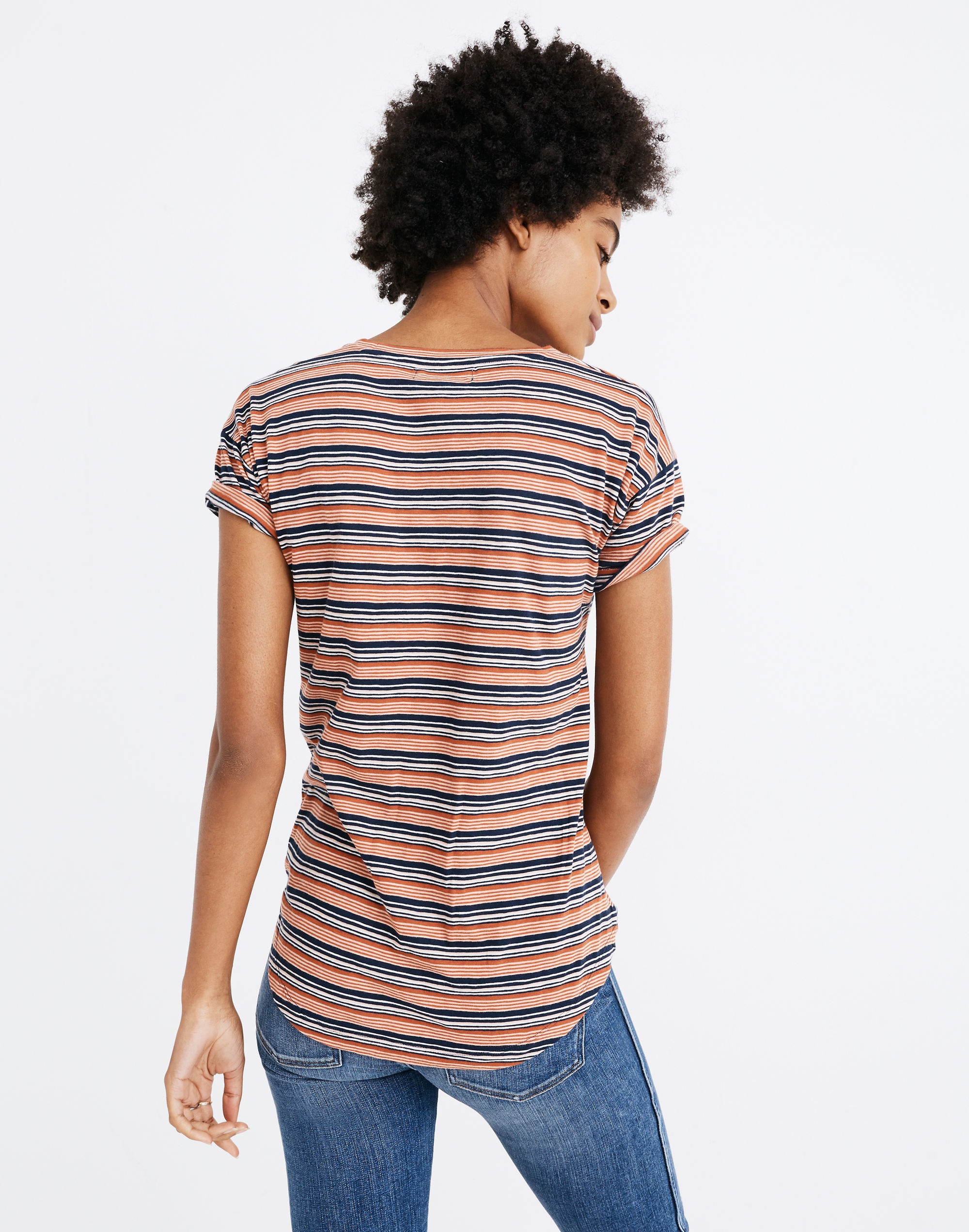 Whisper Cotton Crewneck Tee in Nealy Stripe