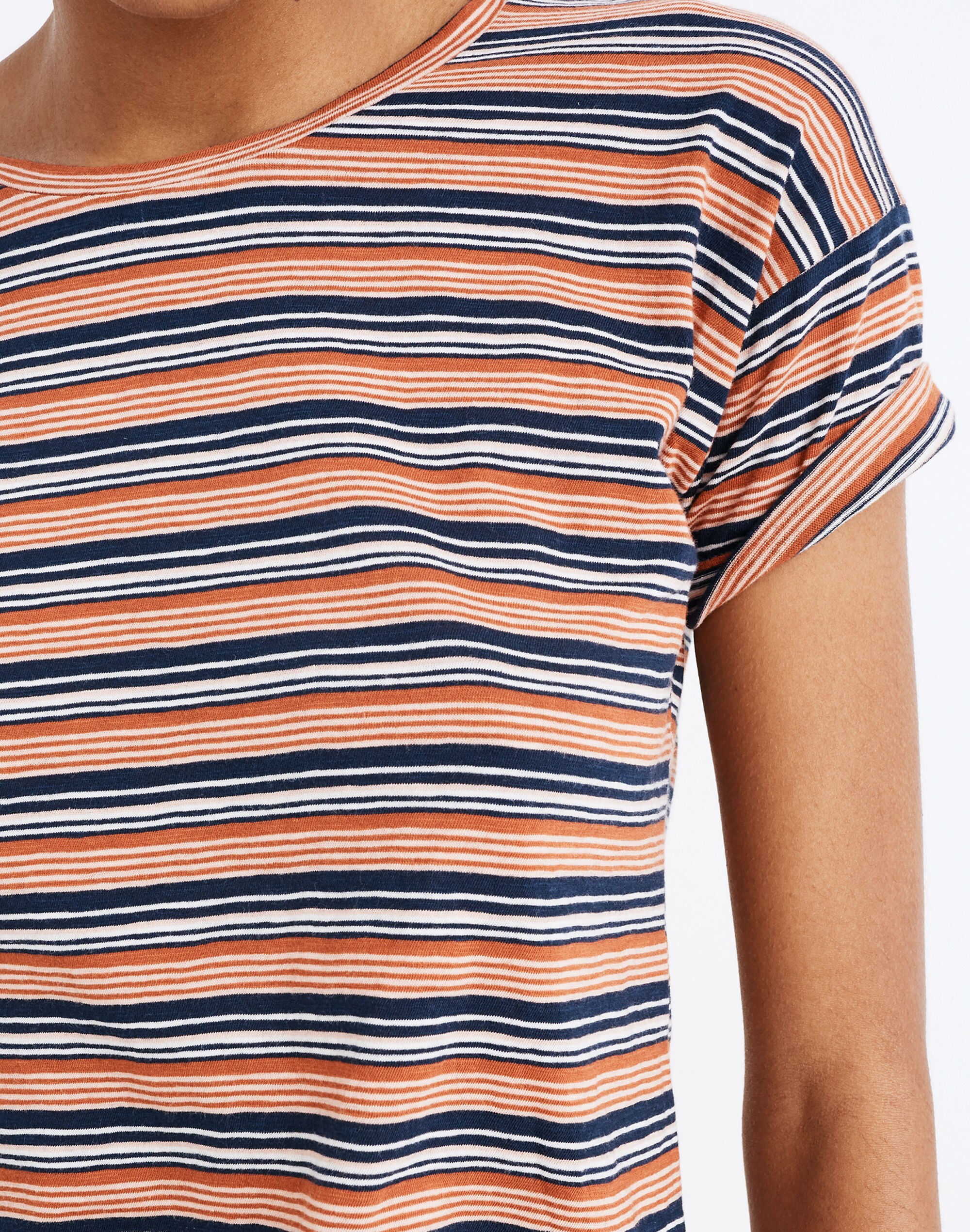 Whisper Cotton Crewneck Tee in Nealy Stripe