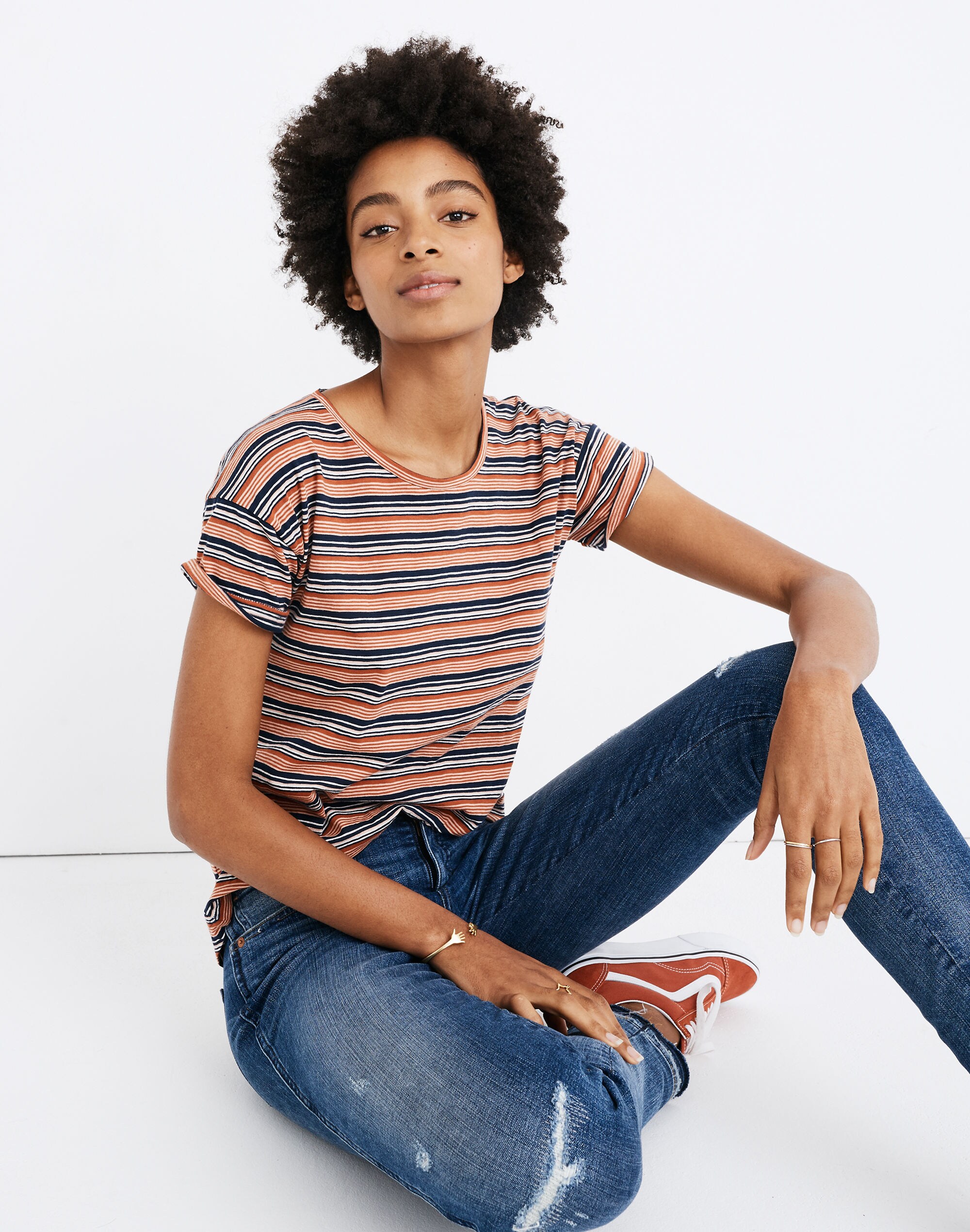Whisper Cotton Crewneck Tee in Nealy Stripe