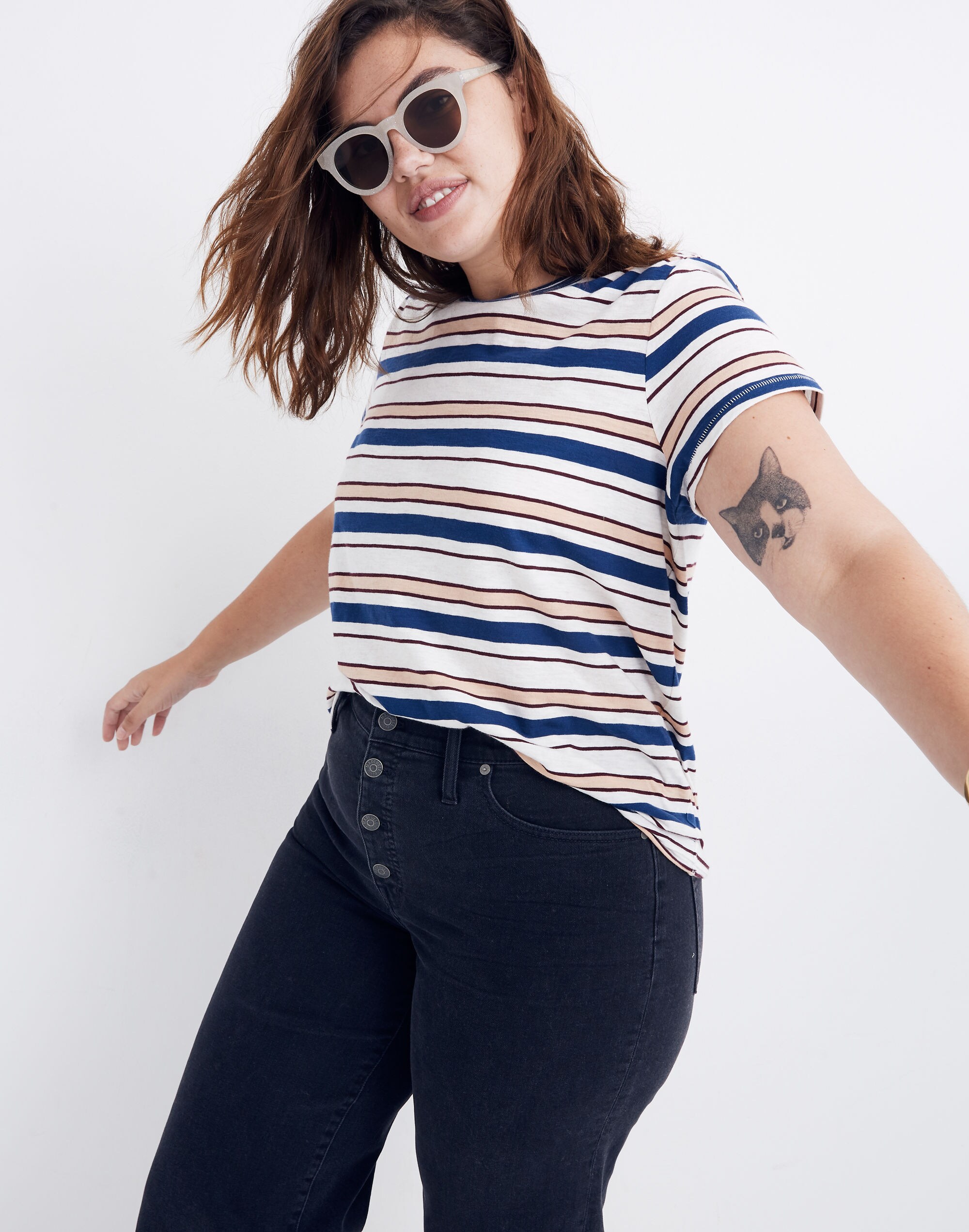 whisper cotton ringer tee in victor stripe