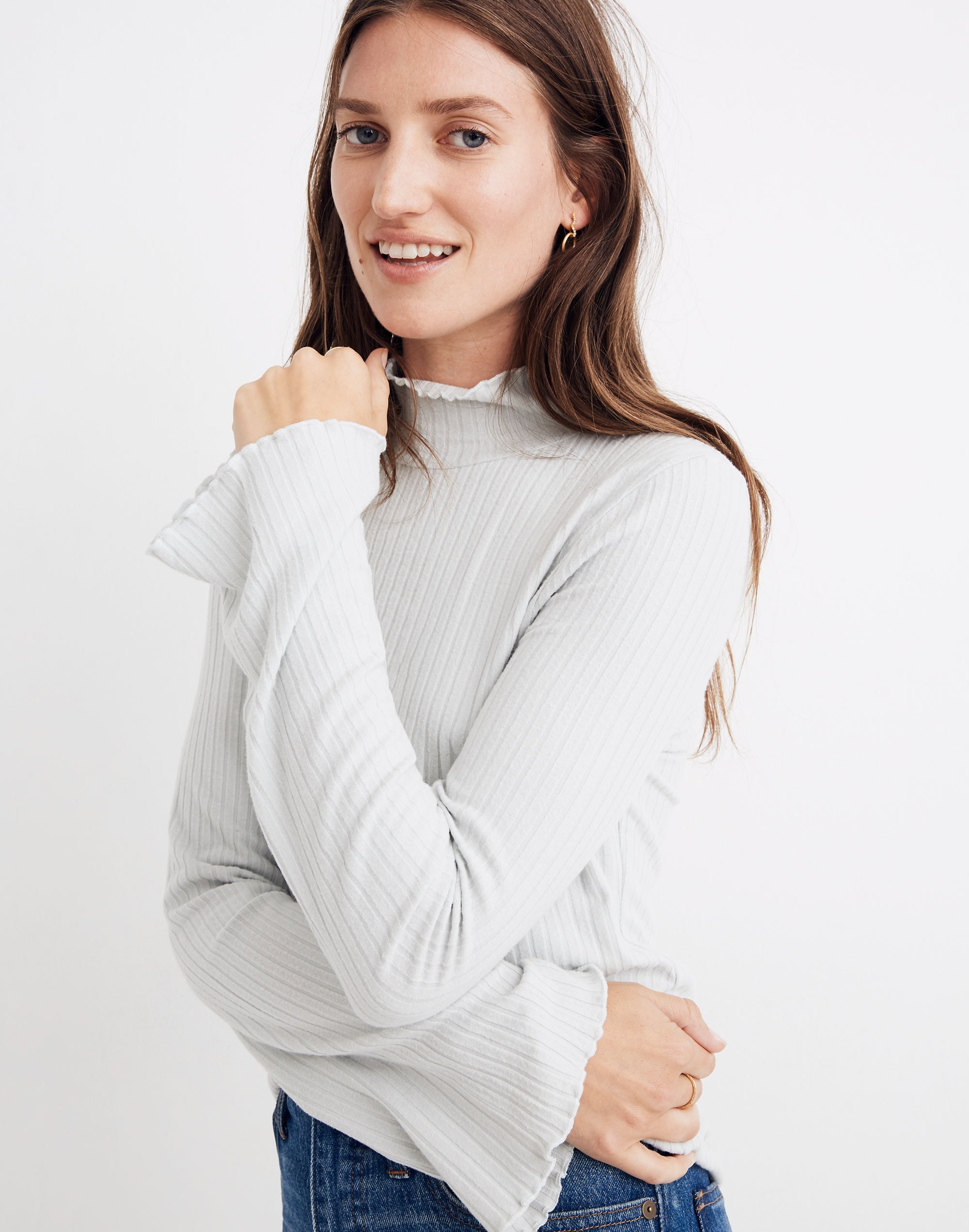 Ruffle-Edge Turtleneck Top