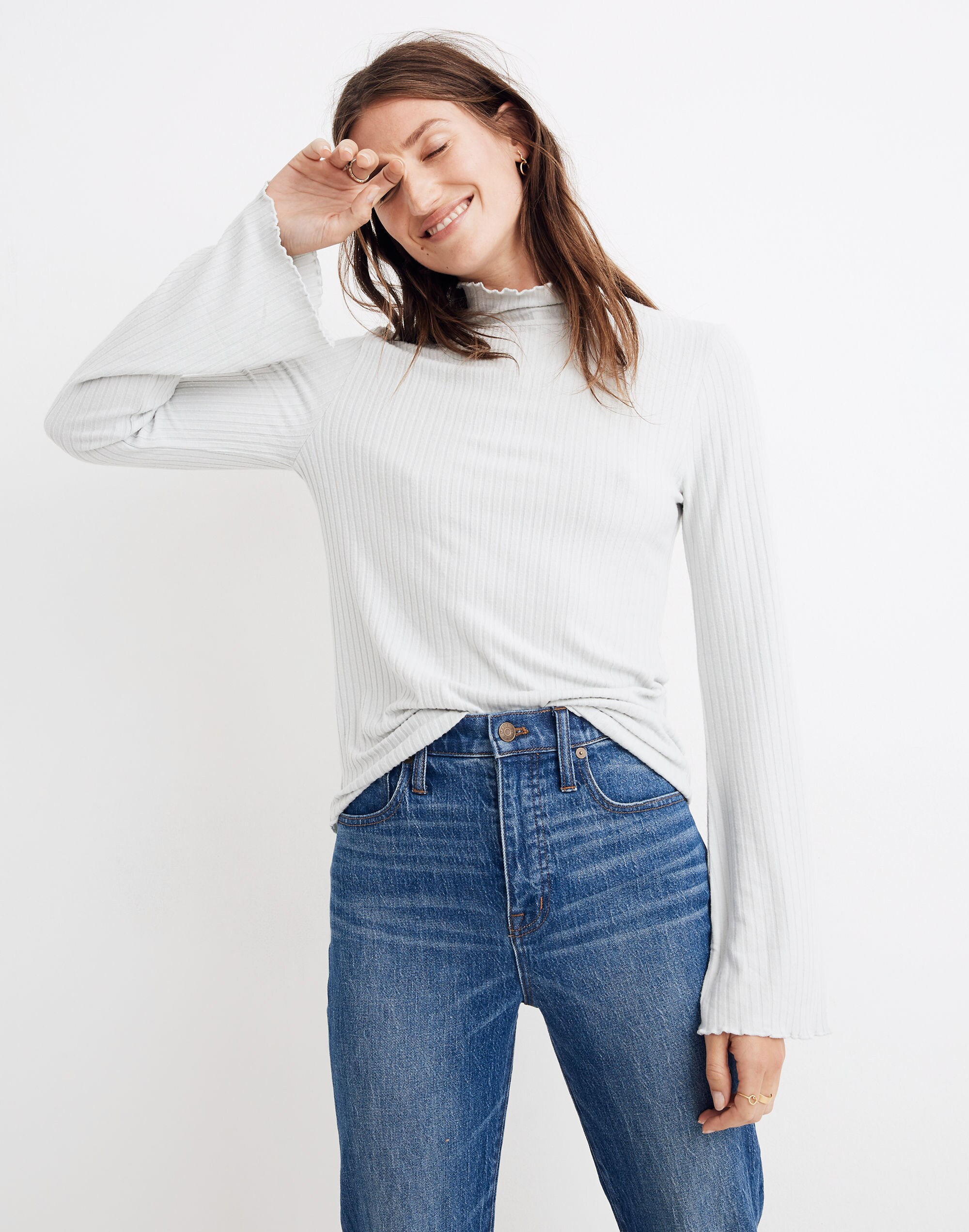 Ruffle-Edge Turtleneck Top