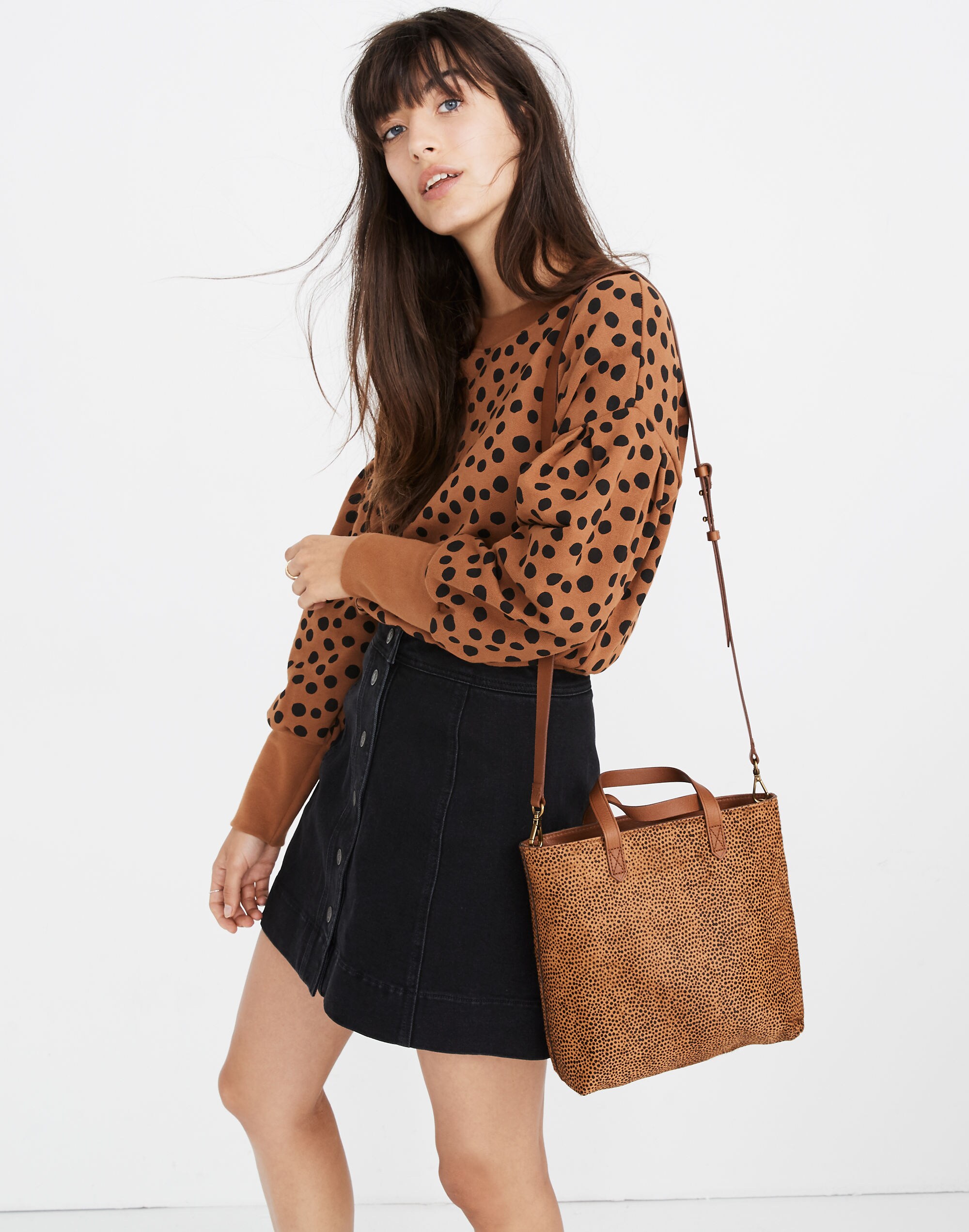 The Zip-Top Transport Crossbody in Spotted Calf Hair