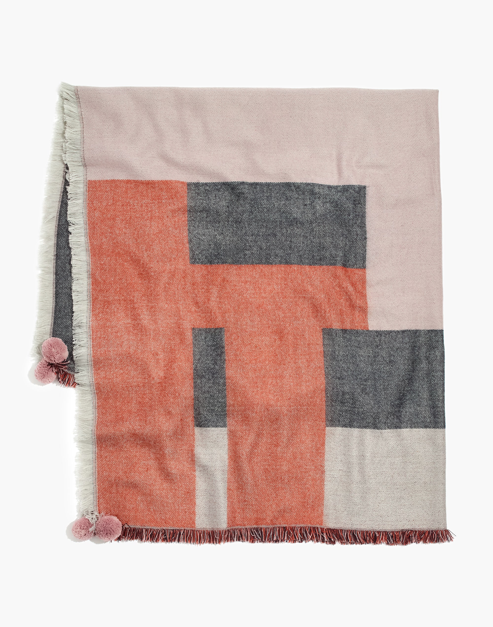 Plaid Pom-Pom Blanket Scarf