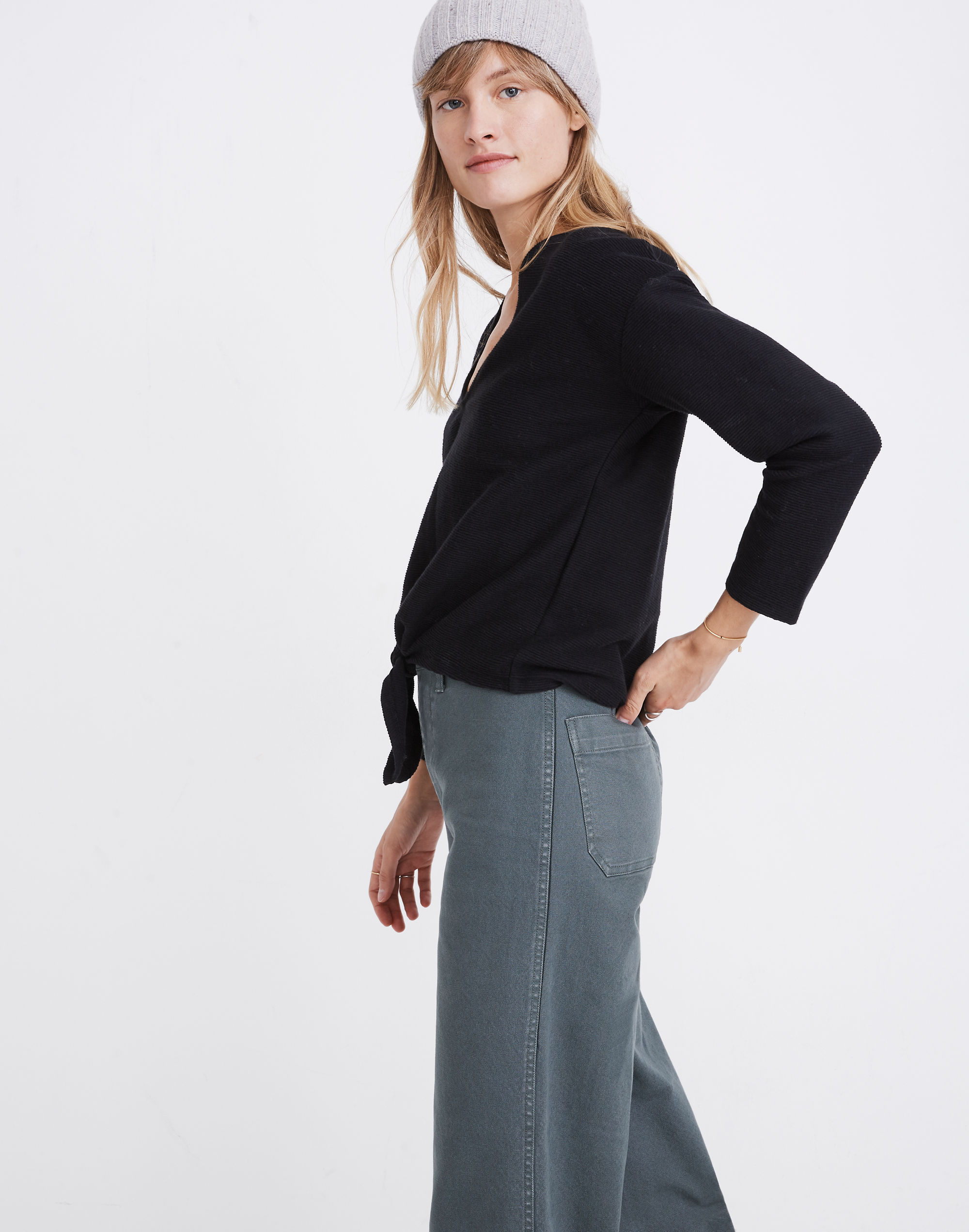 Texture &amp; Thread Long-Sleeve Tie-Front Top