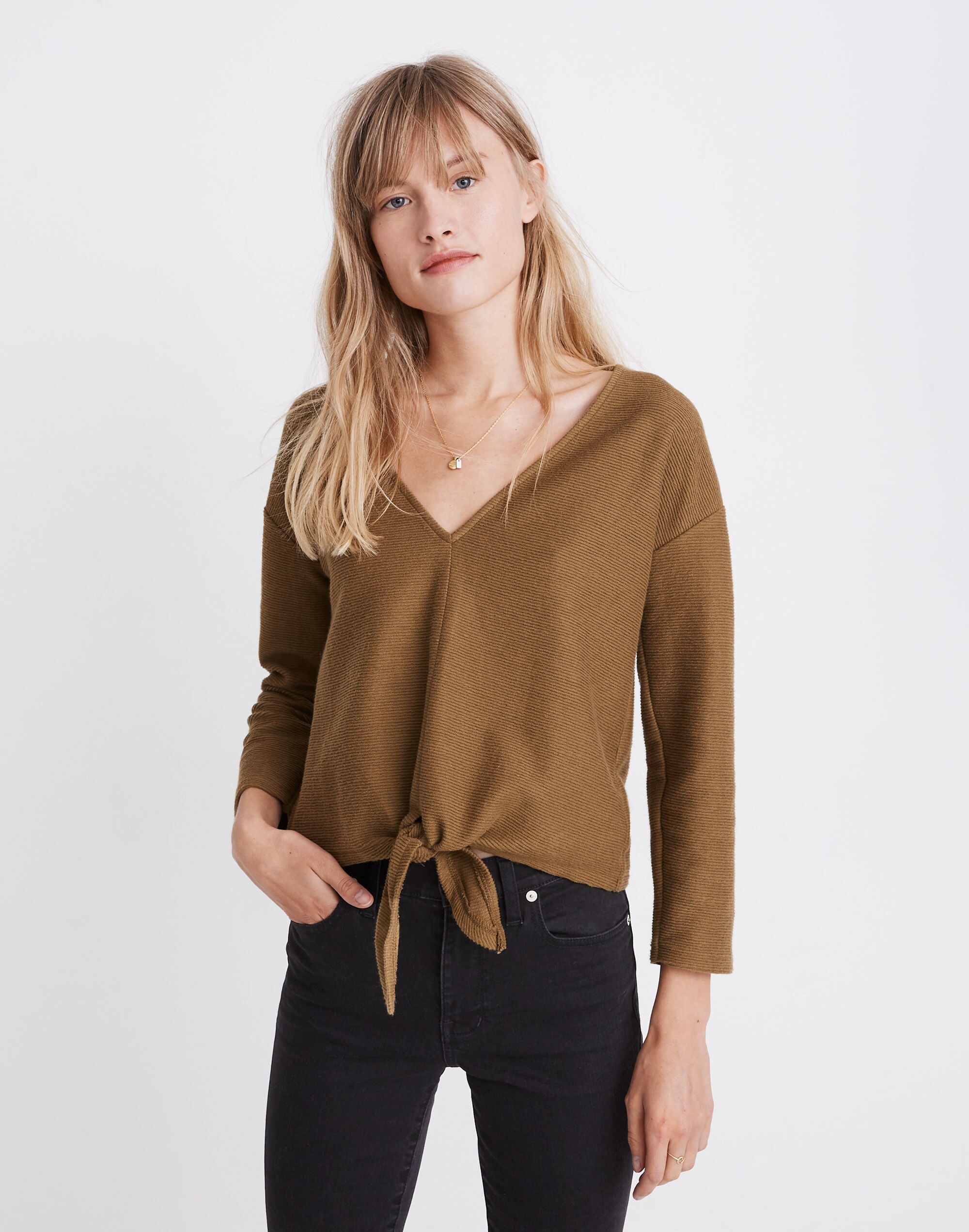 Texture &amp; Thread Long-Sleeve Tie-Front Top