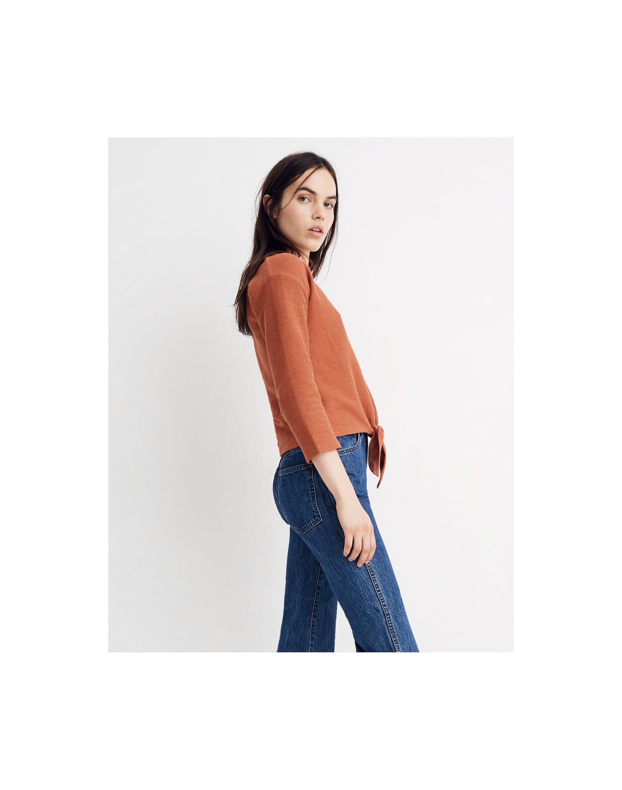 Texture &amp; Thread Long-Sleeve Tie-Front Top