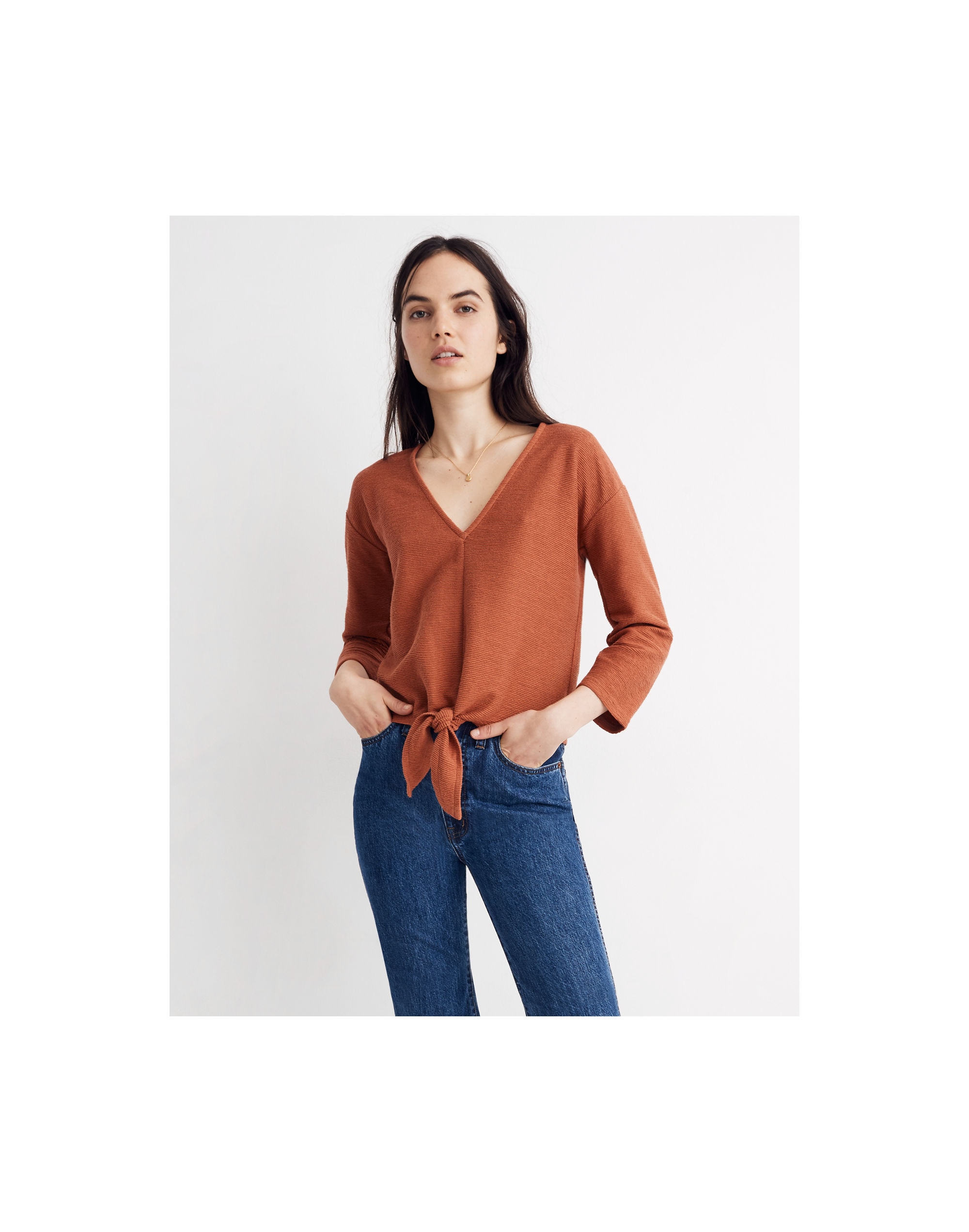 Texture &amp; Thread Long-Sleeve Tie-Front Top