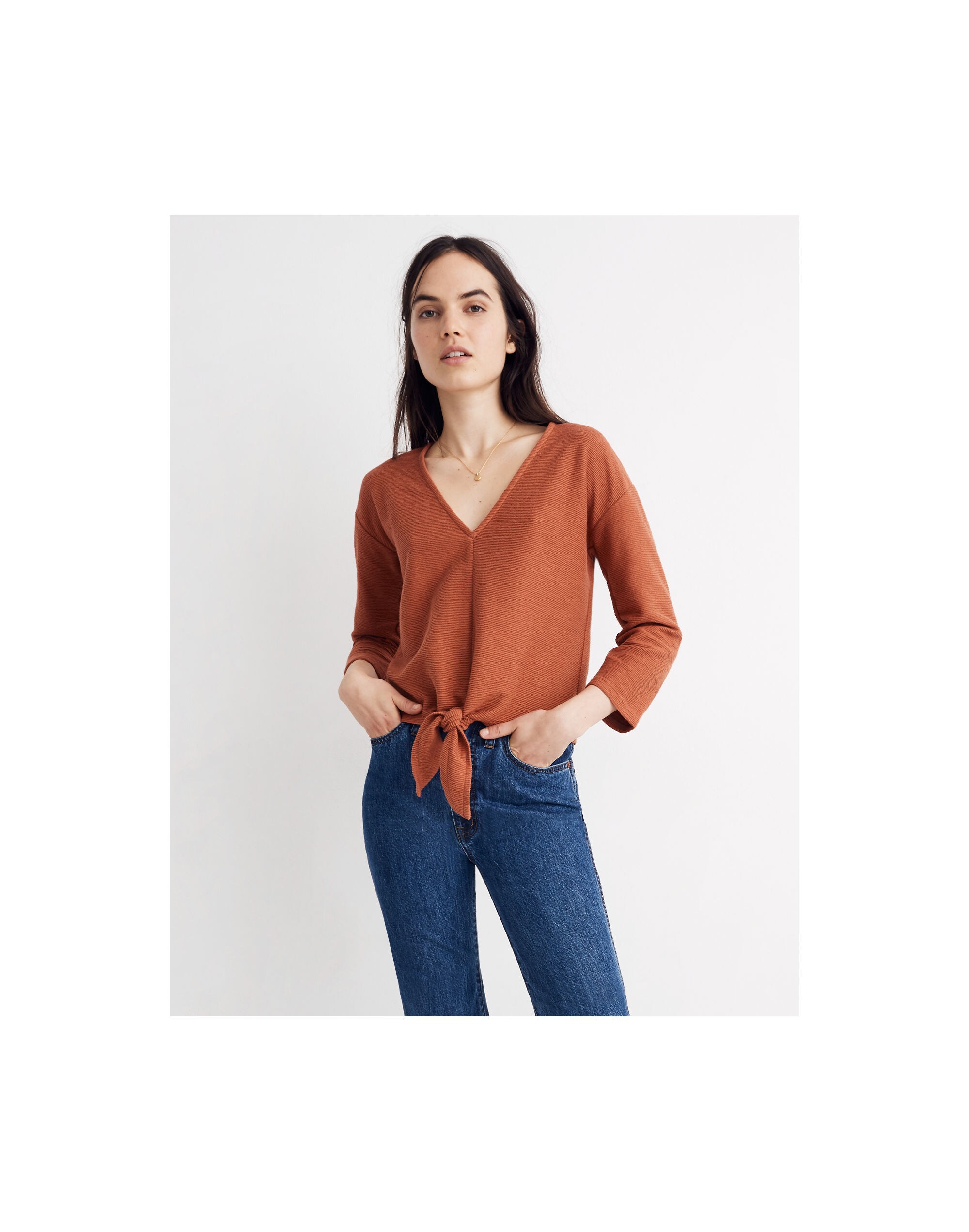 Texture &amp; Thread Long-Sleeve Tie-Front Top