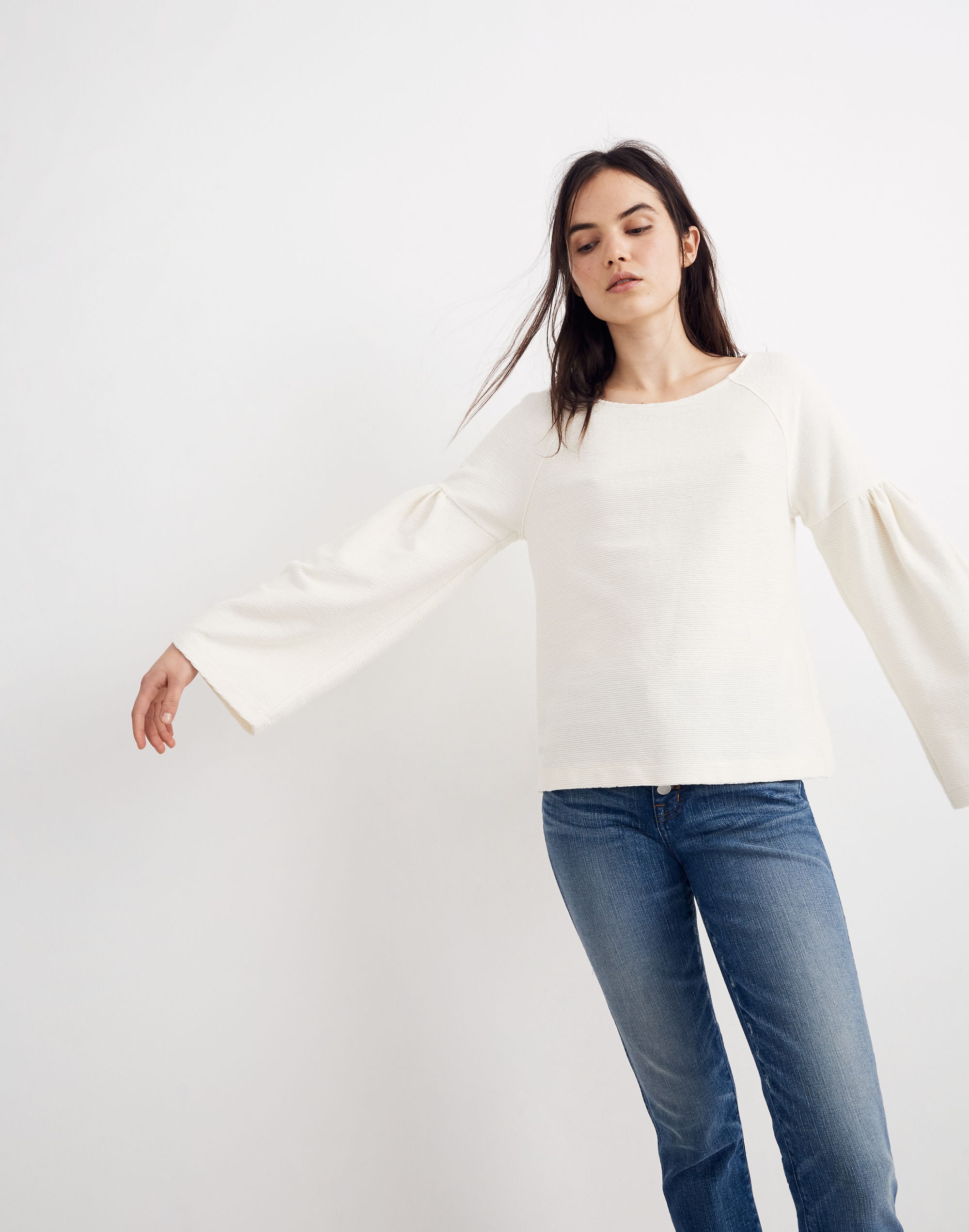texture &amp; thread shirred-sleeve top