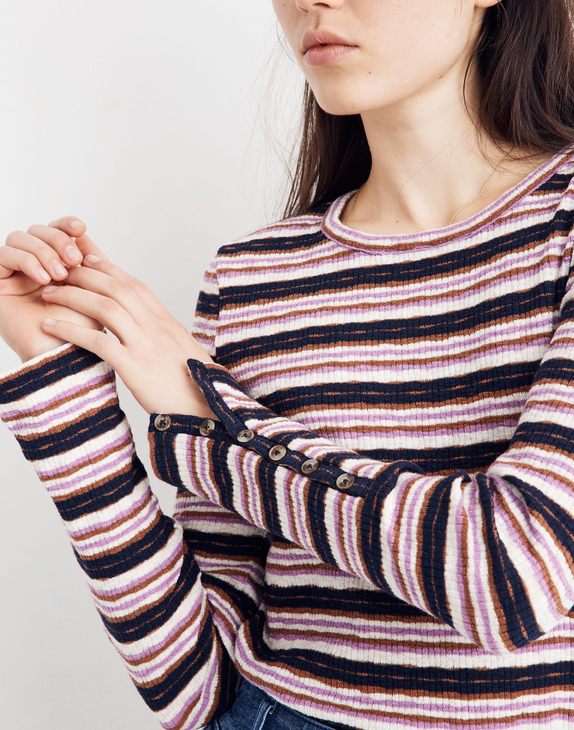 Button-Sleeve Tee in Elsie Stripe