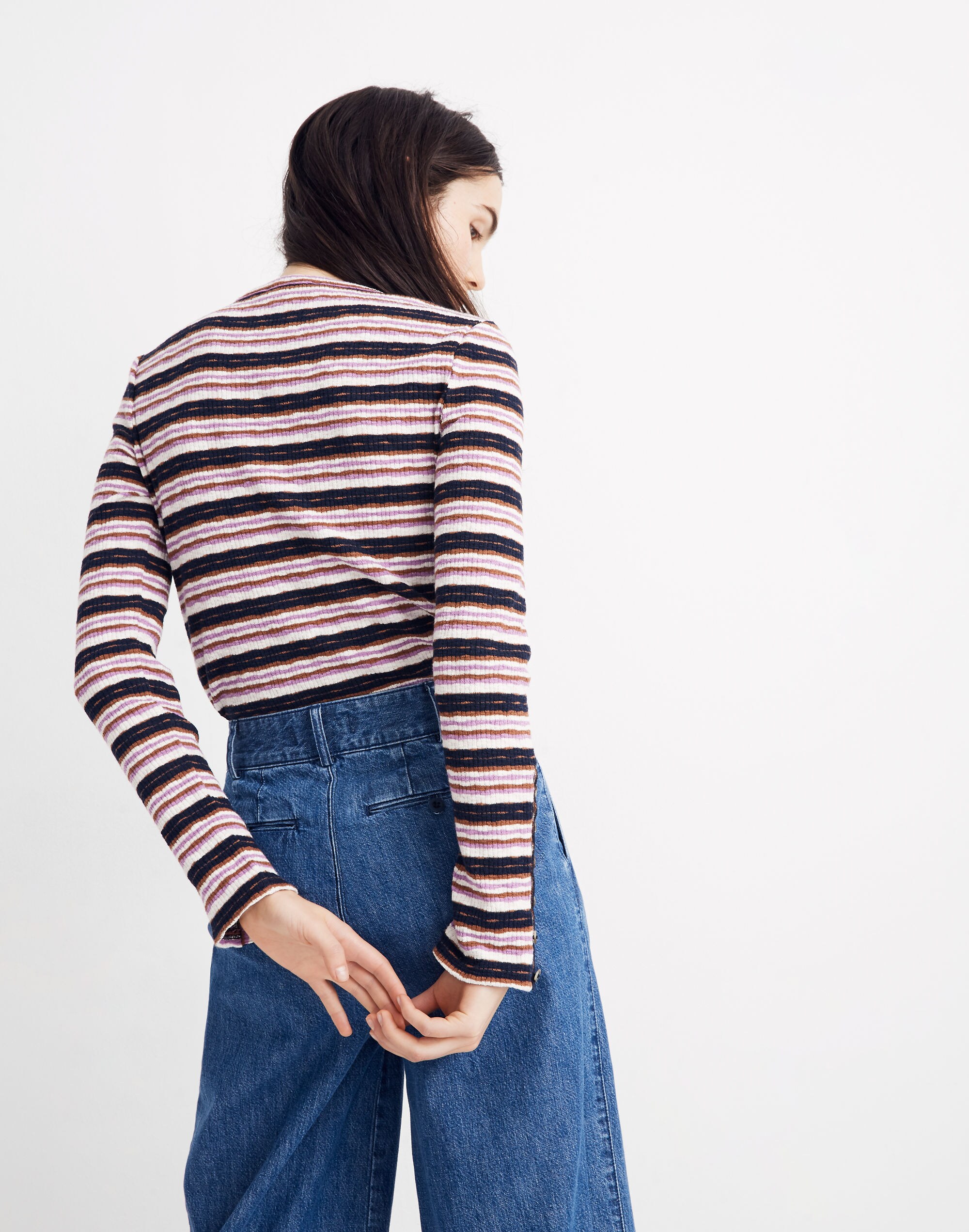 Button-Sleeve Tee in Elsie Stripe