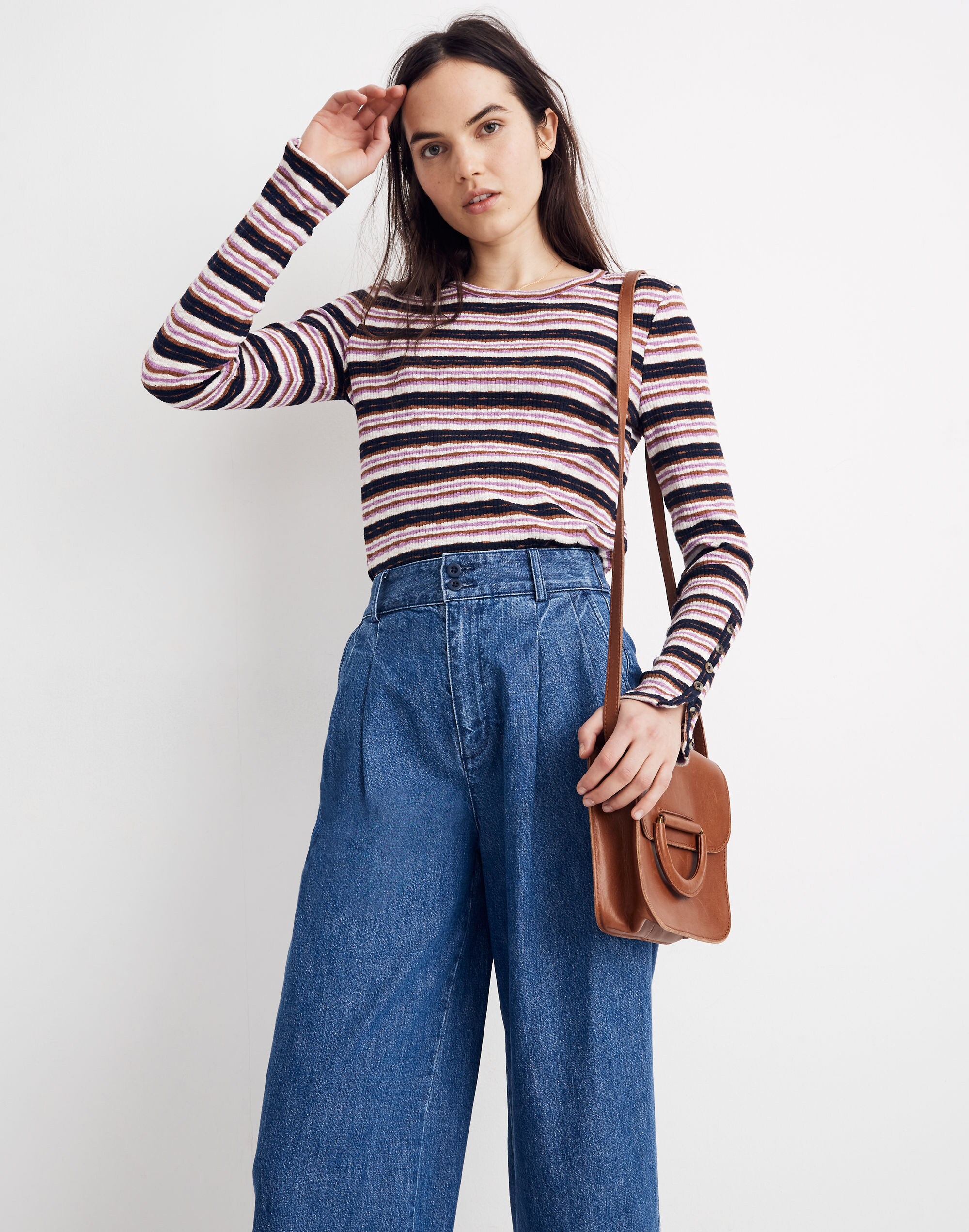 Button-Sleeve Tee in Elsie Stripe