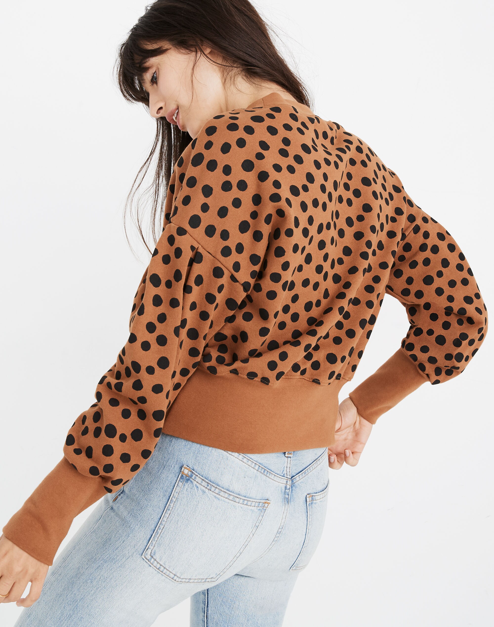 Pleat-Sleeve Sweatshirt in Leopard Dot