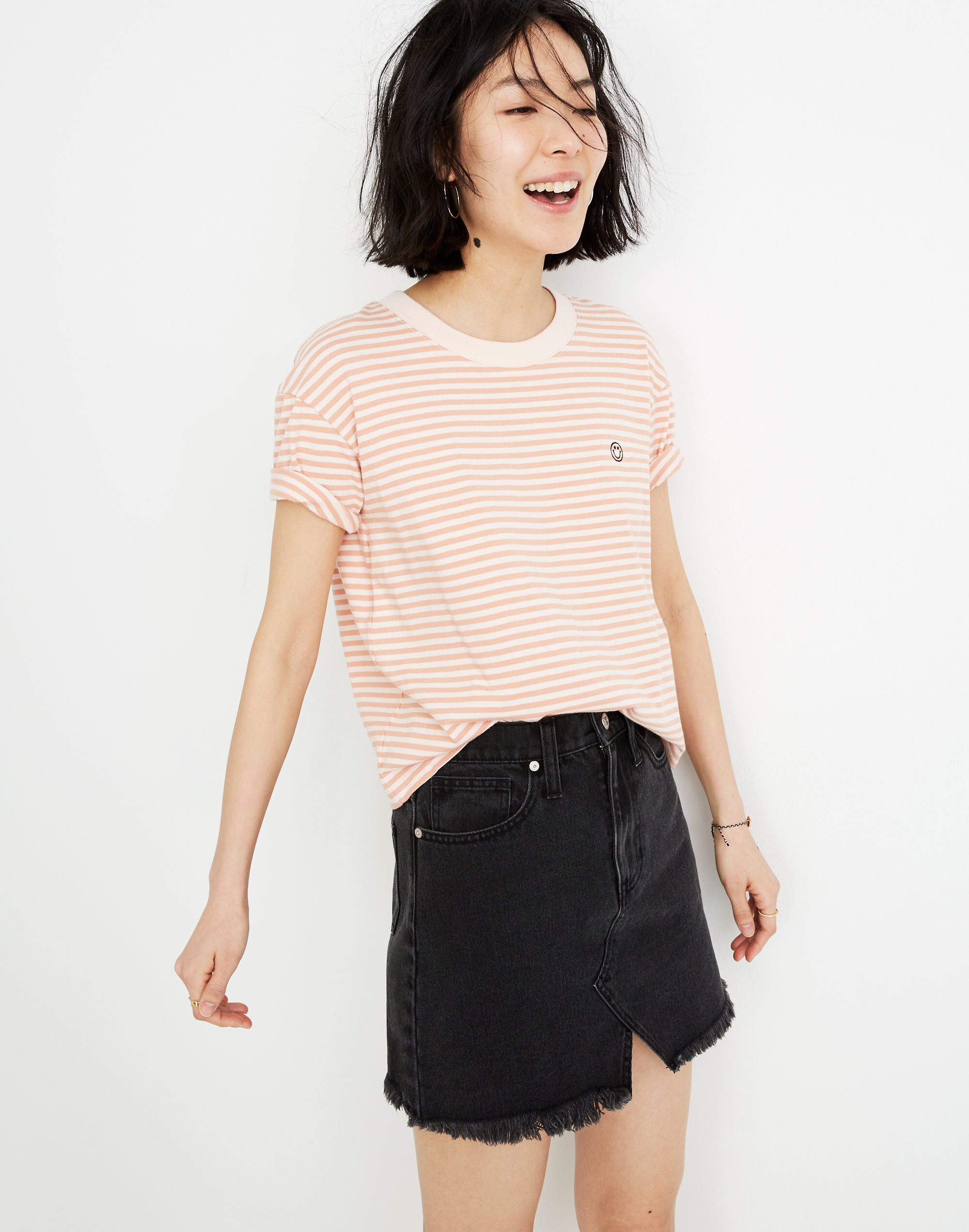 Rigid Denim A-Line Mini Skirt in Lunar Wash: Cutout Edition