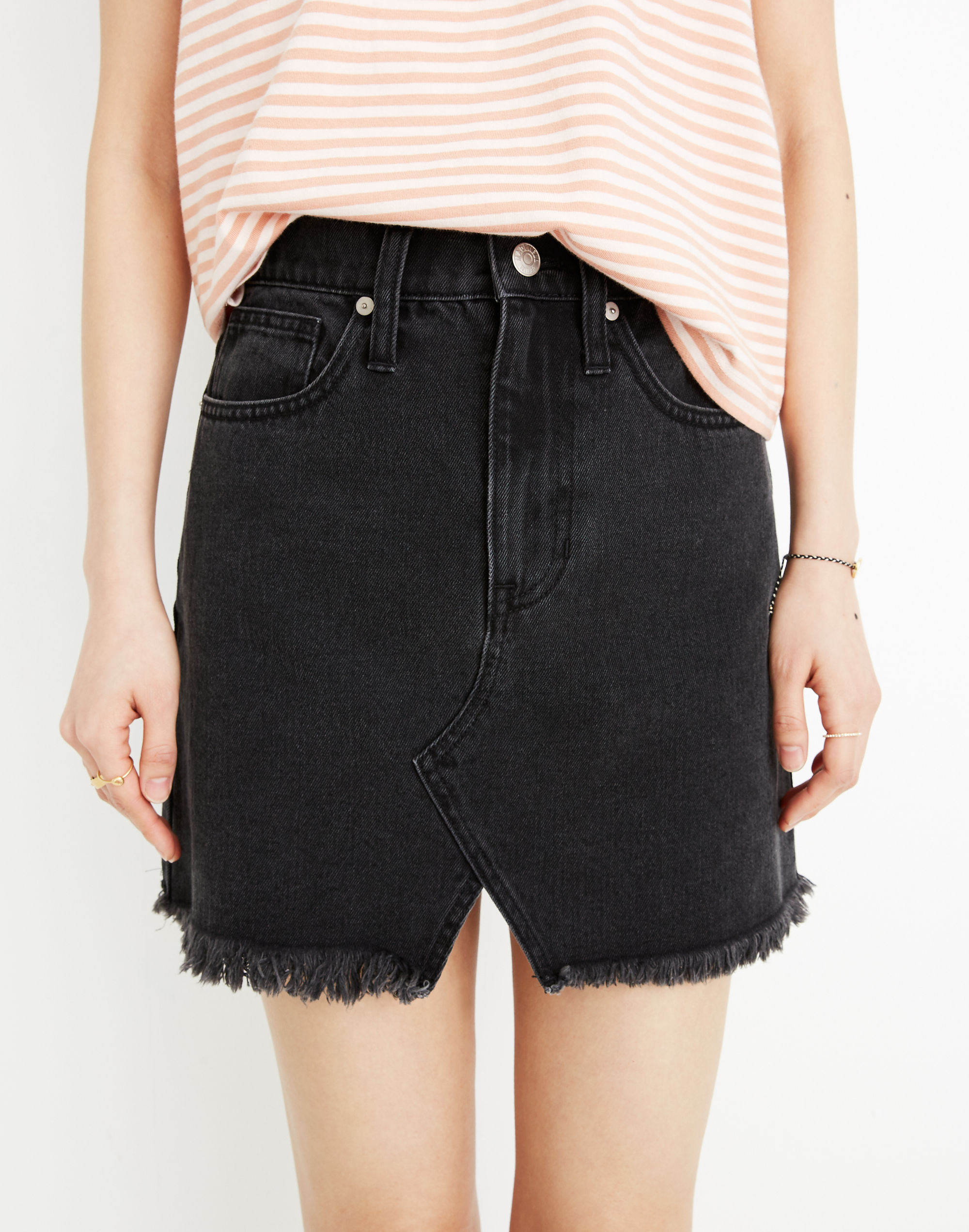 Rigid Denim A-Line Mini Skirt in Lunar Wash: Cutout Edition