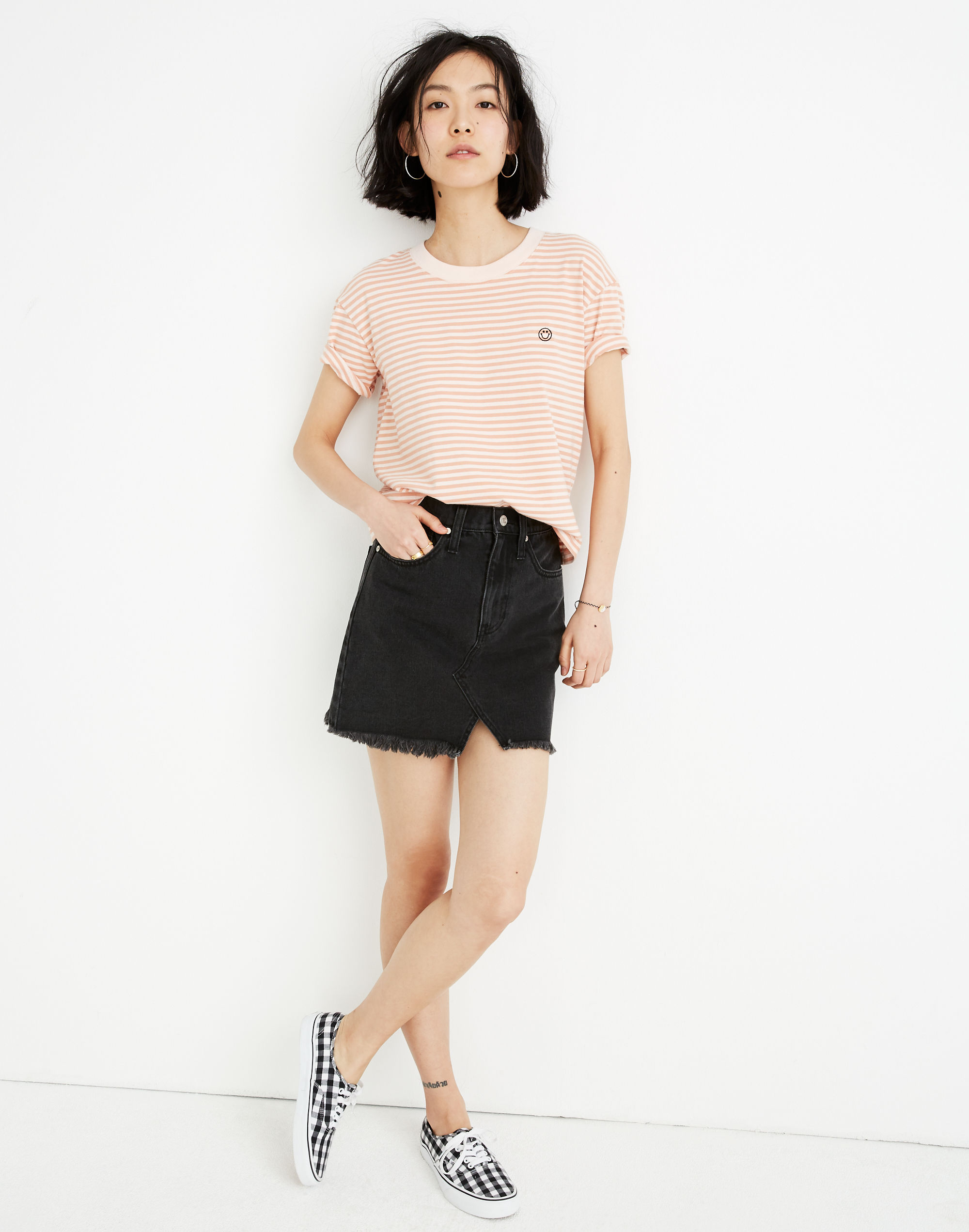 Rigid Denim A-Line Mini Skirt in Lunar Wash: Cutout Edition