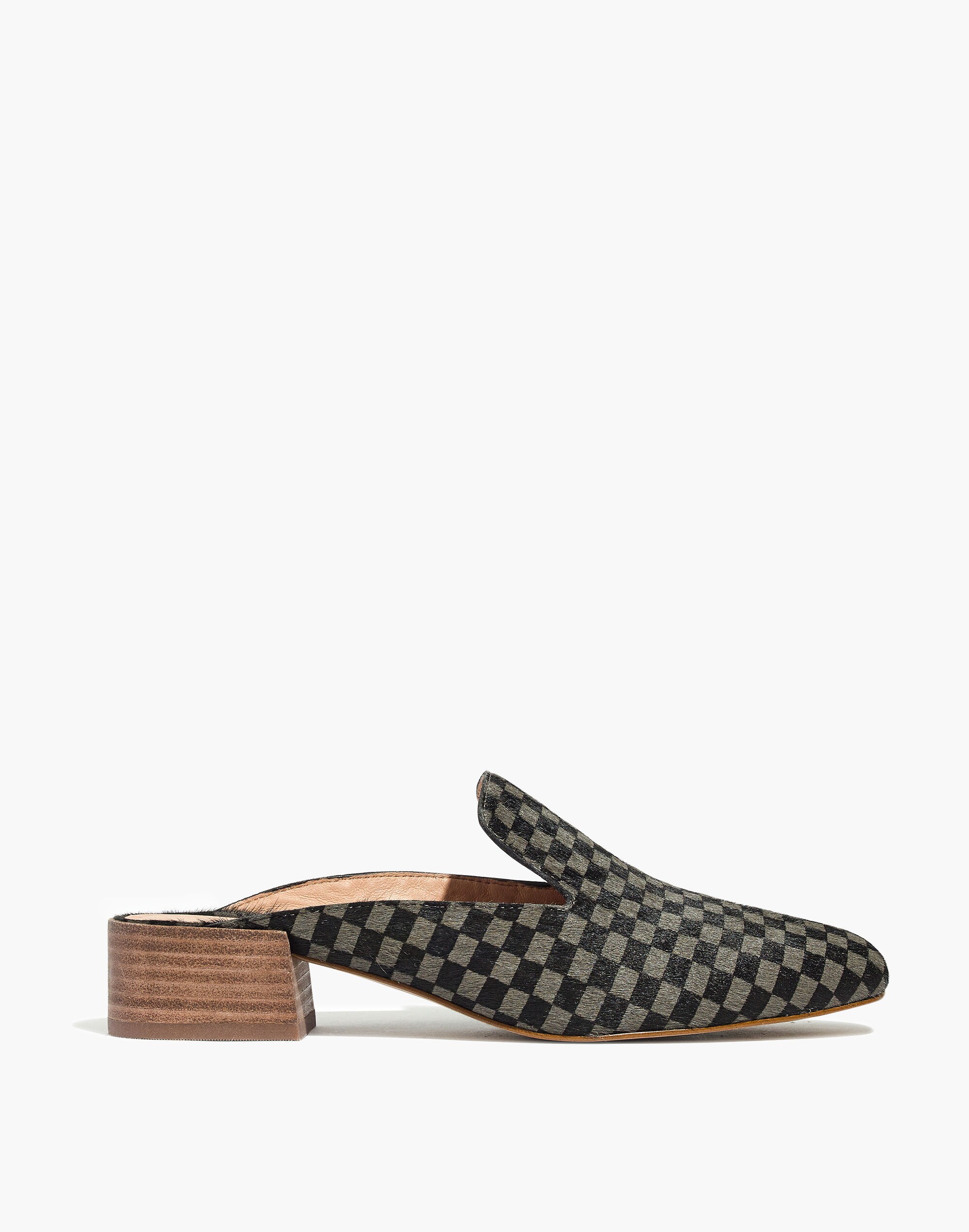 The Willa Loafer Mule in Checkerboard Calf Hair