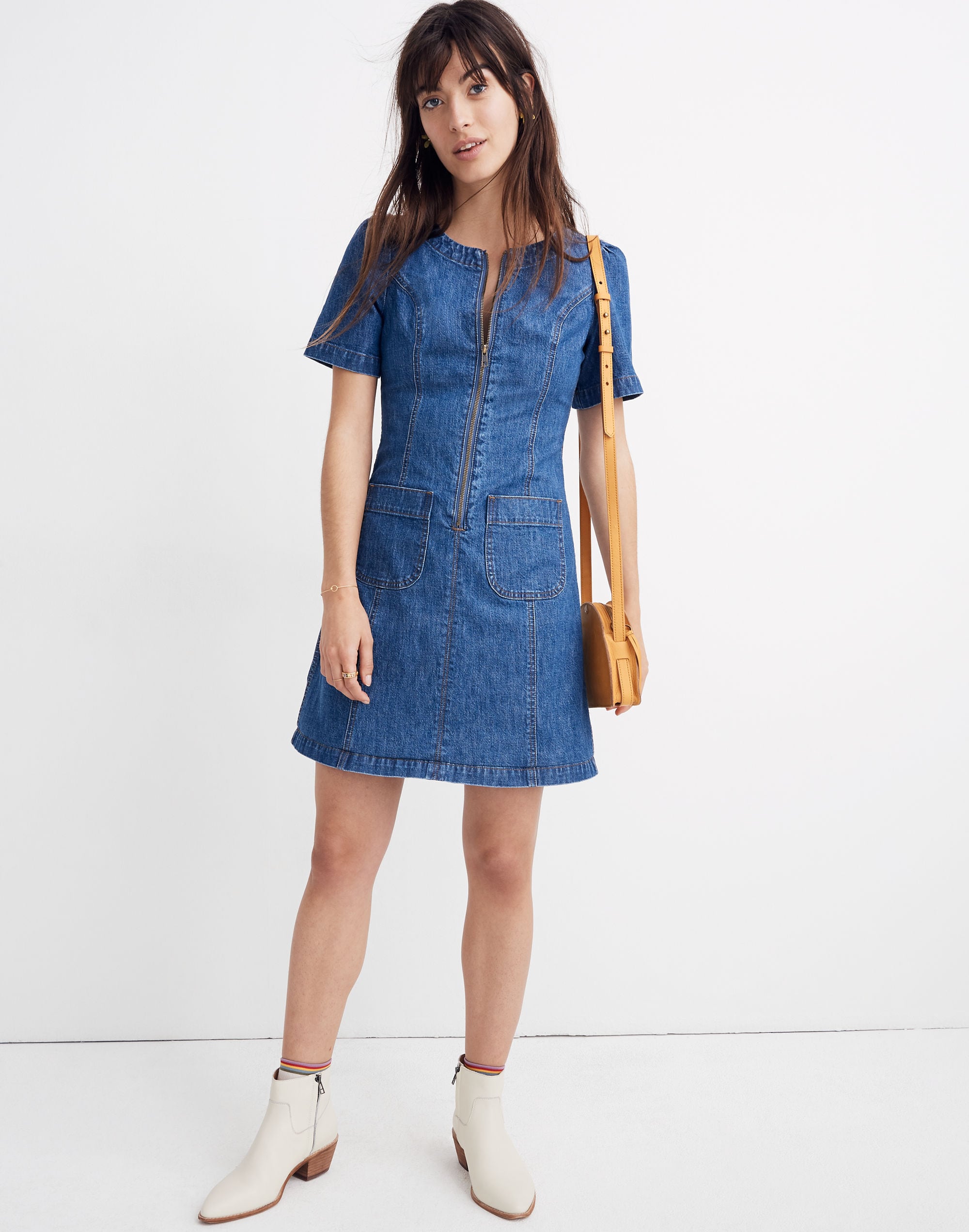 Denim A-line Zip Dress