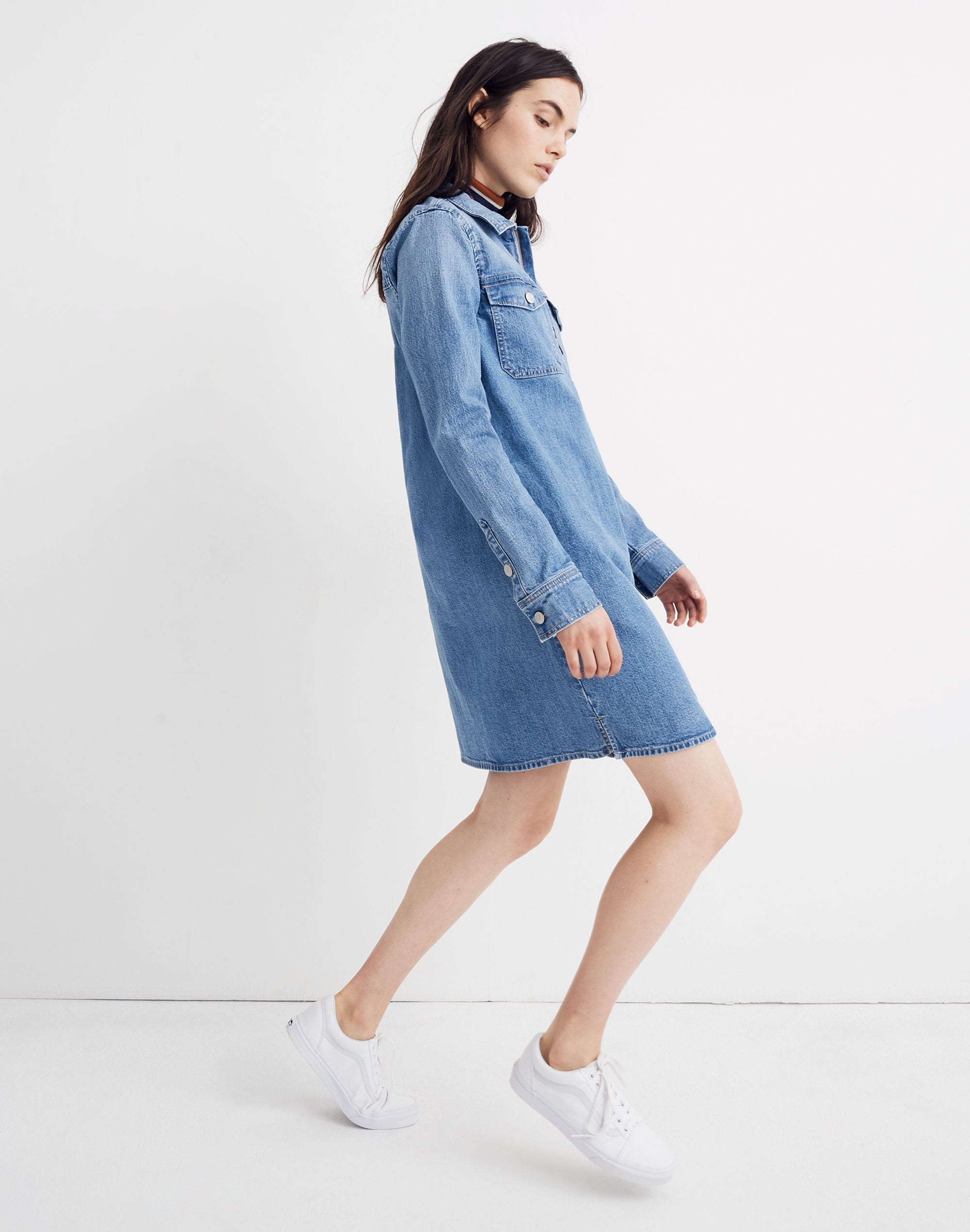 Denim Zip-Front Shirtdress