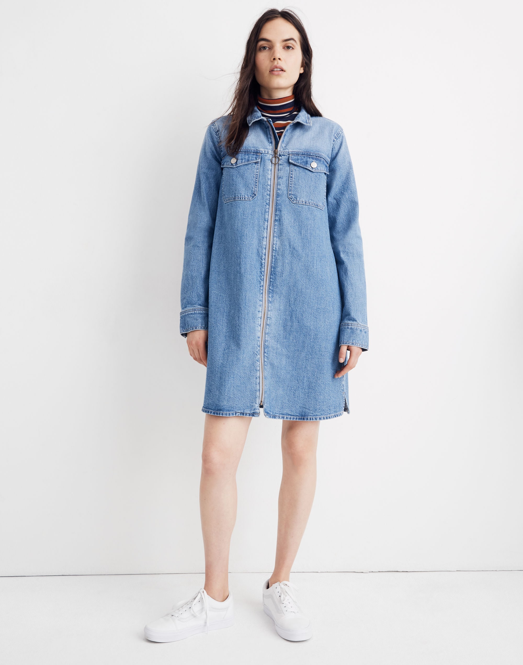 Denim Zip-Front Shirtdress