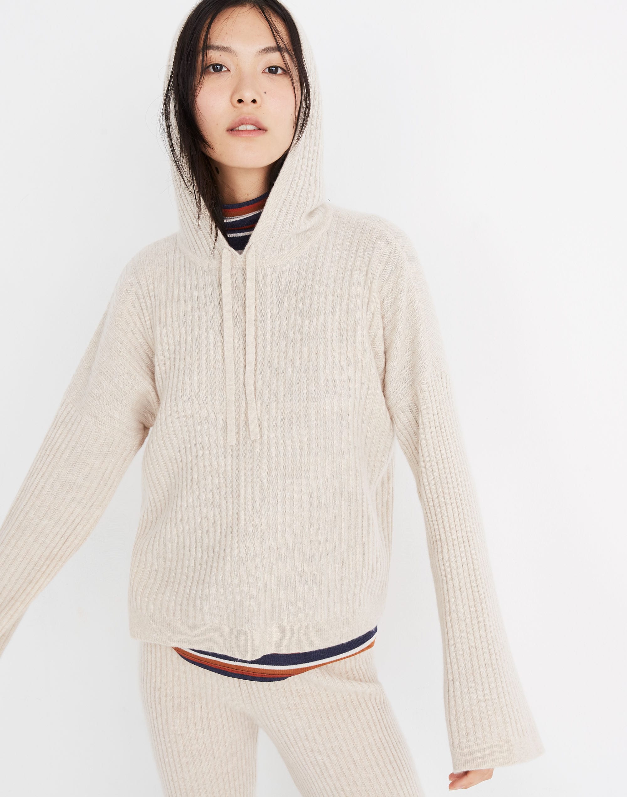 Cashmere Ribbed Hoodie Sweater