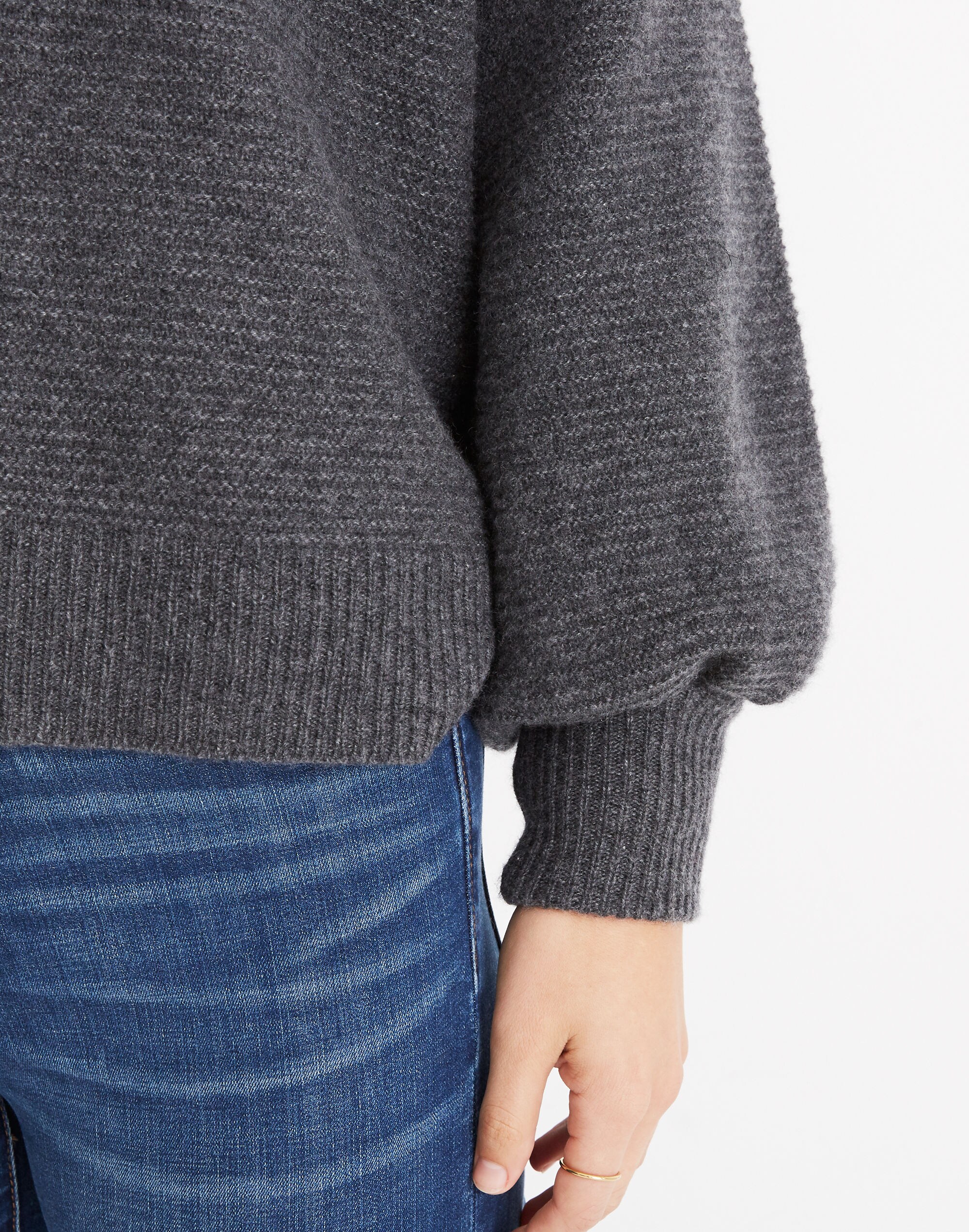 Cashmere V-Neck Bubble-Sleeve Sweater